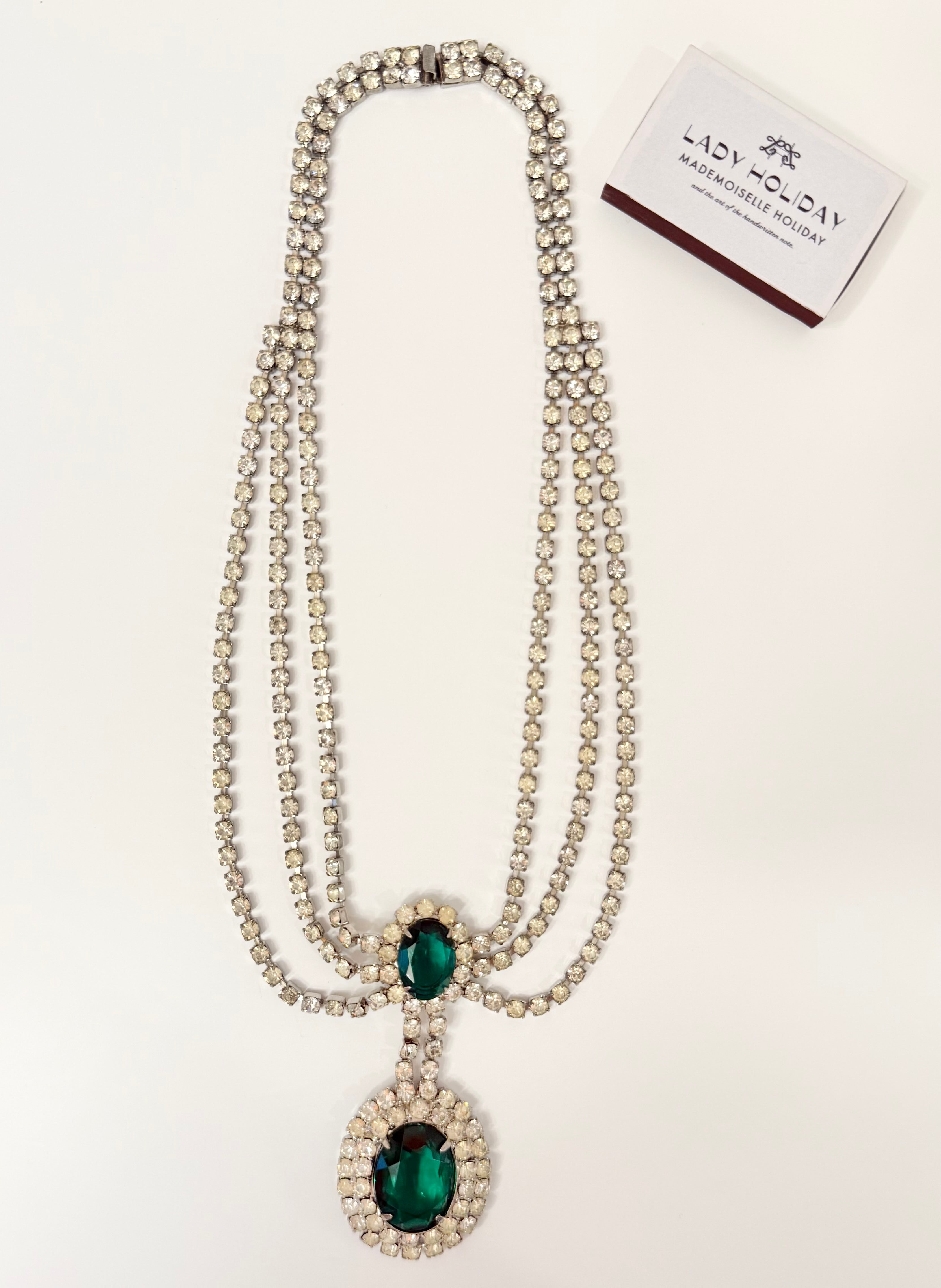 The most divine 1960's emerald glass drop necklace...