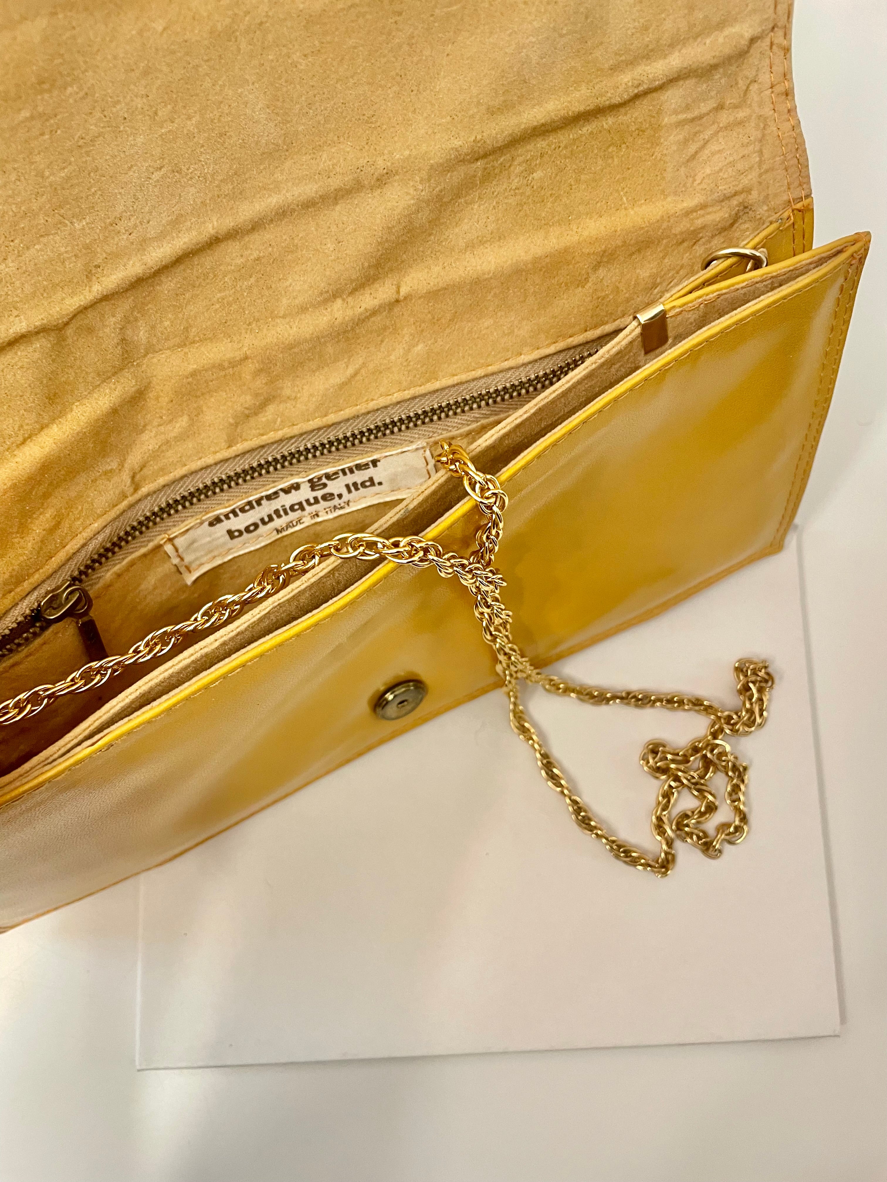 Vintage 1970's Made in Italy, Andrew Gellar.. stunning yellow patent leather clutch bag.. so classy