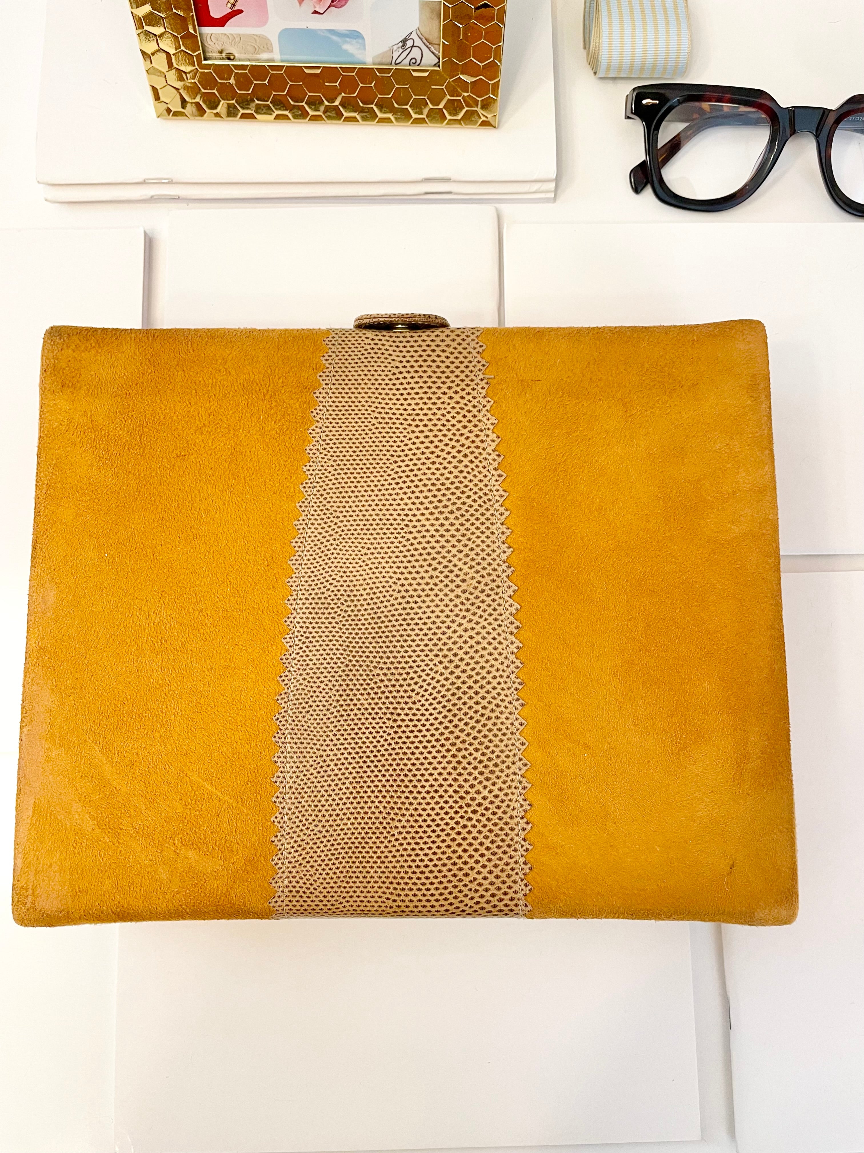 The most chic 1980's suede box clutch bag... so rare and classy.