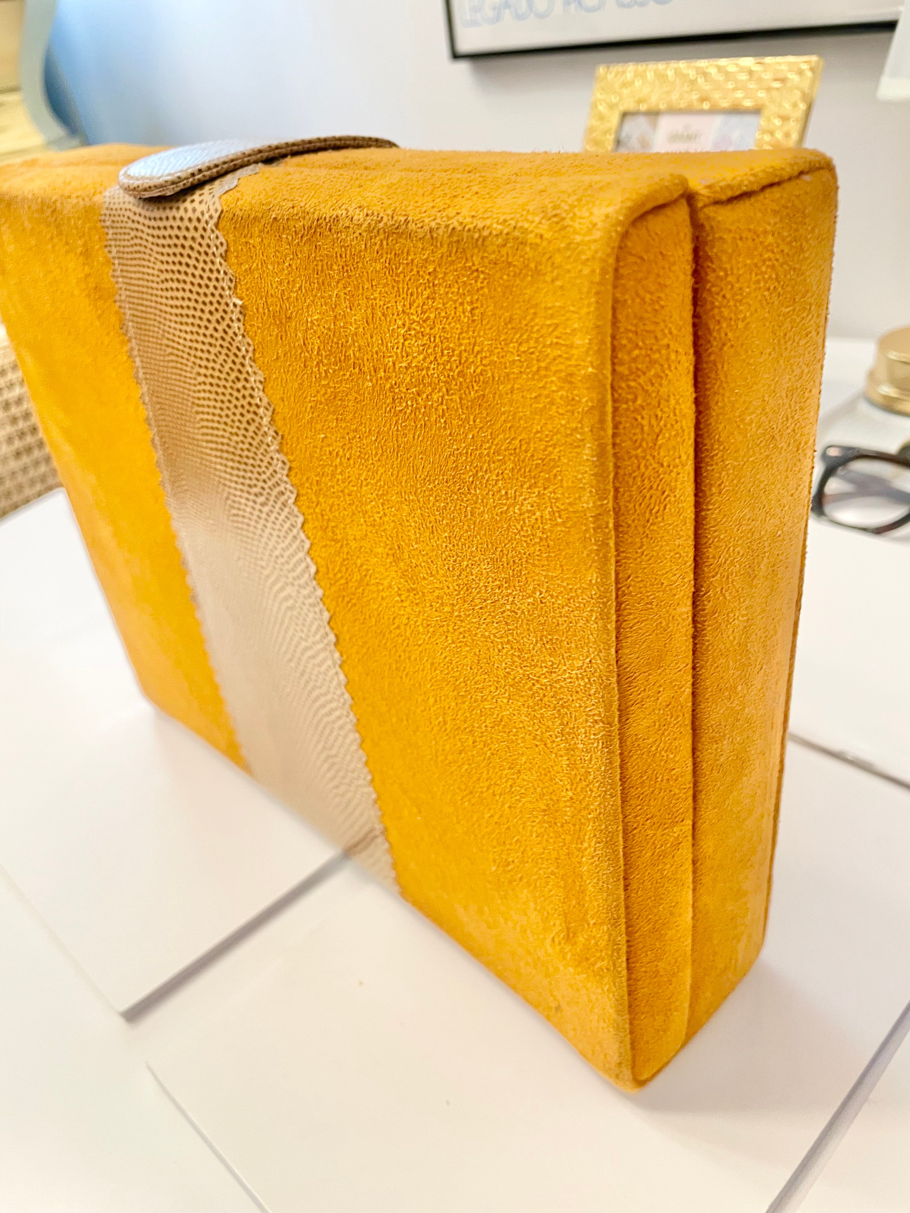 The most chic 1980's suede box clutch bag... so rare and classy.