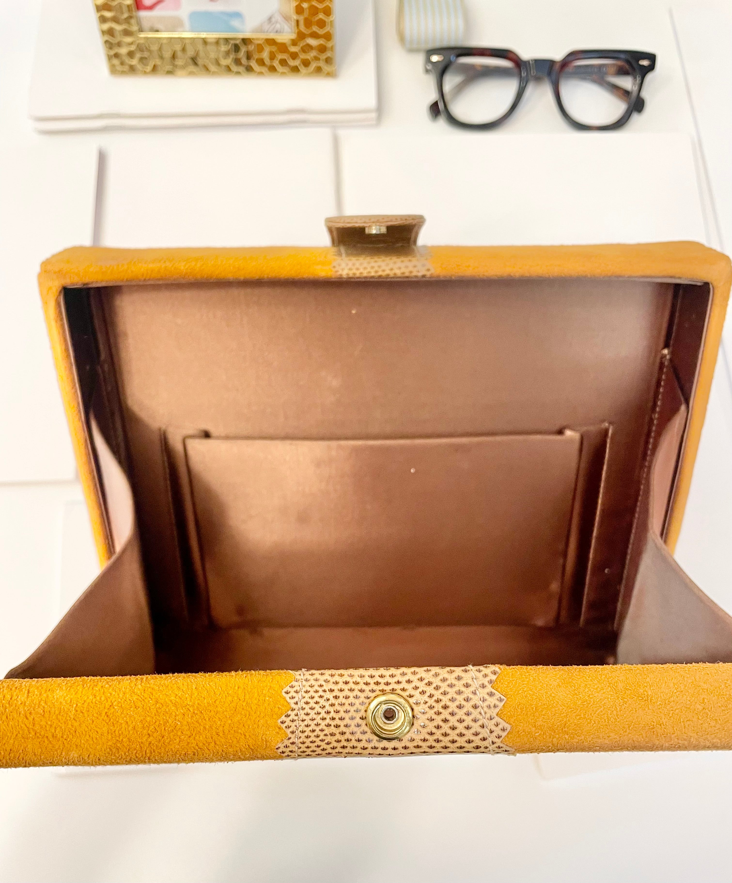 The most chic 1980's suede box clutch bag... so rare and classy.