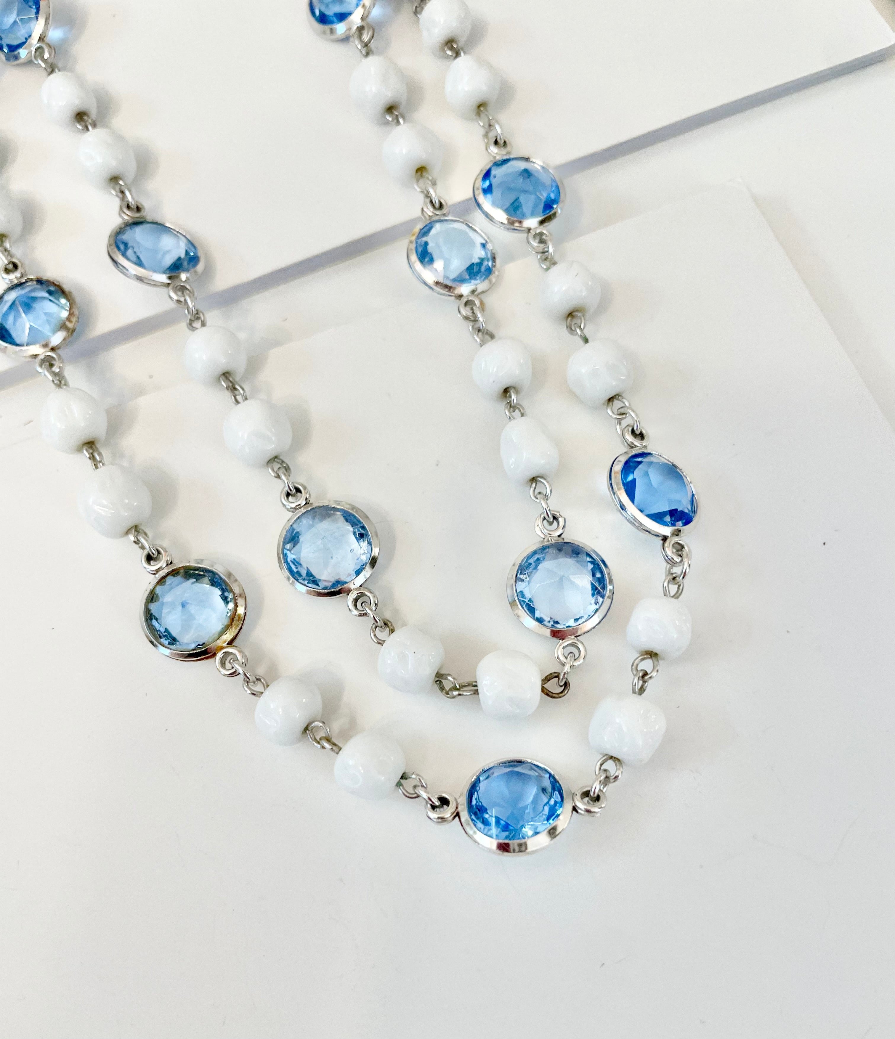 The most divine blue and white glass multi strand necklace.... so elegant