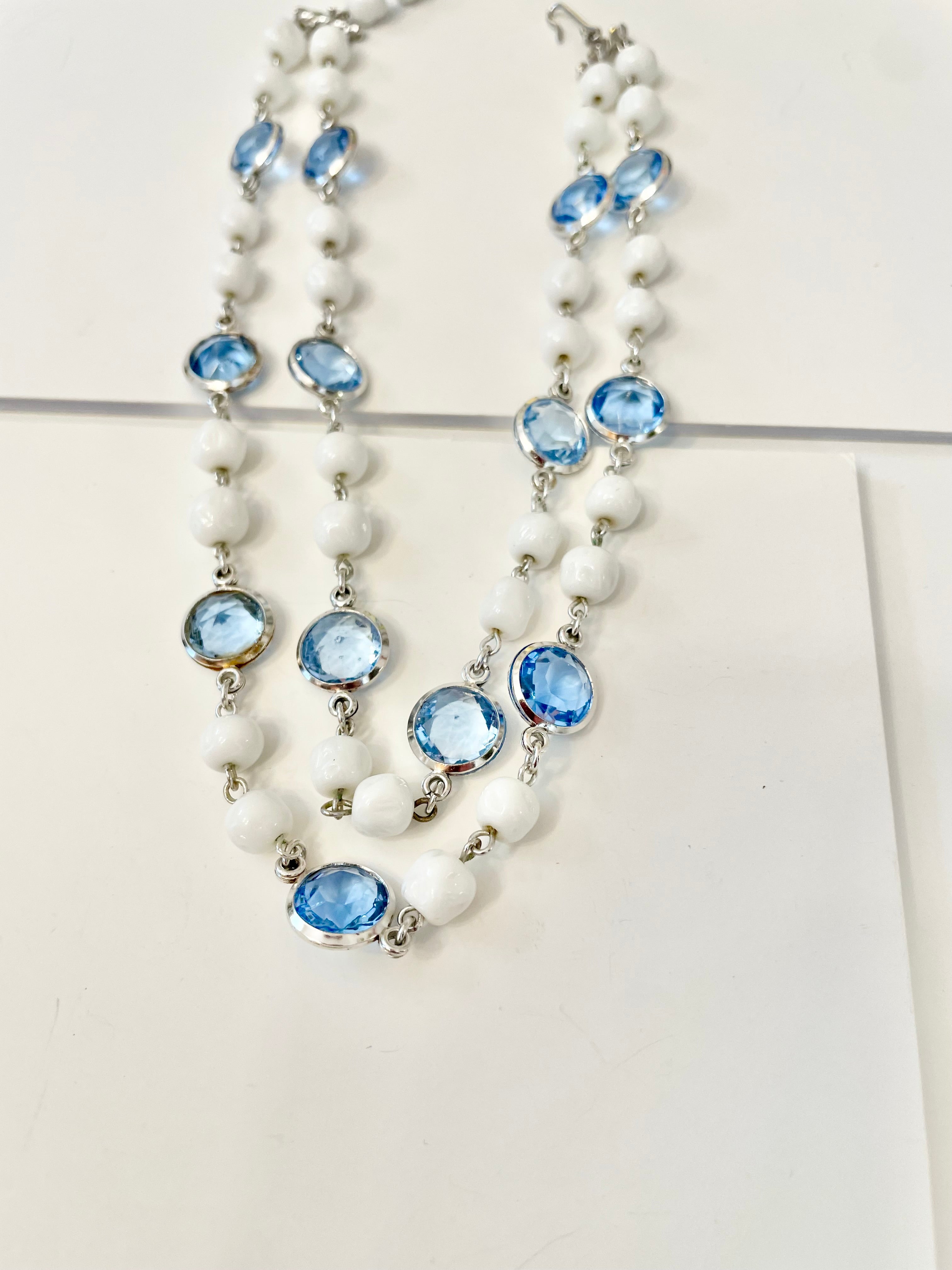 The most divine blue and white glass multi strand necklace.... so elegant