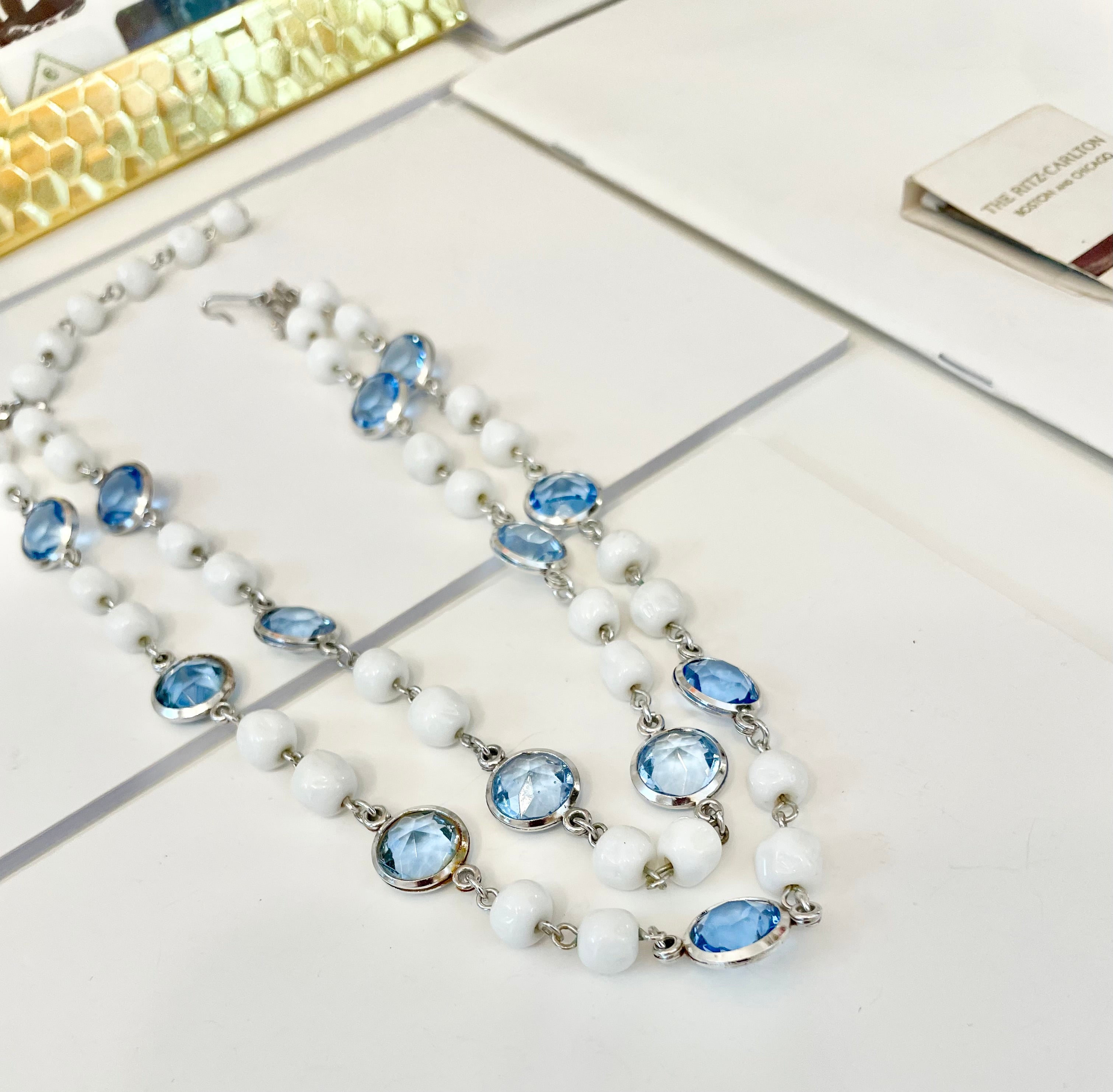 The most divine blue and white glass multi strand necklace.... so elegant