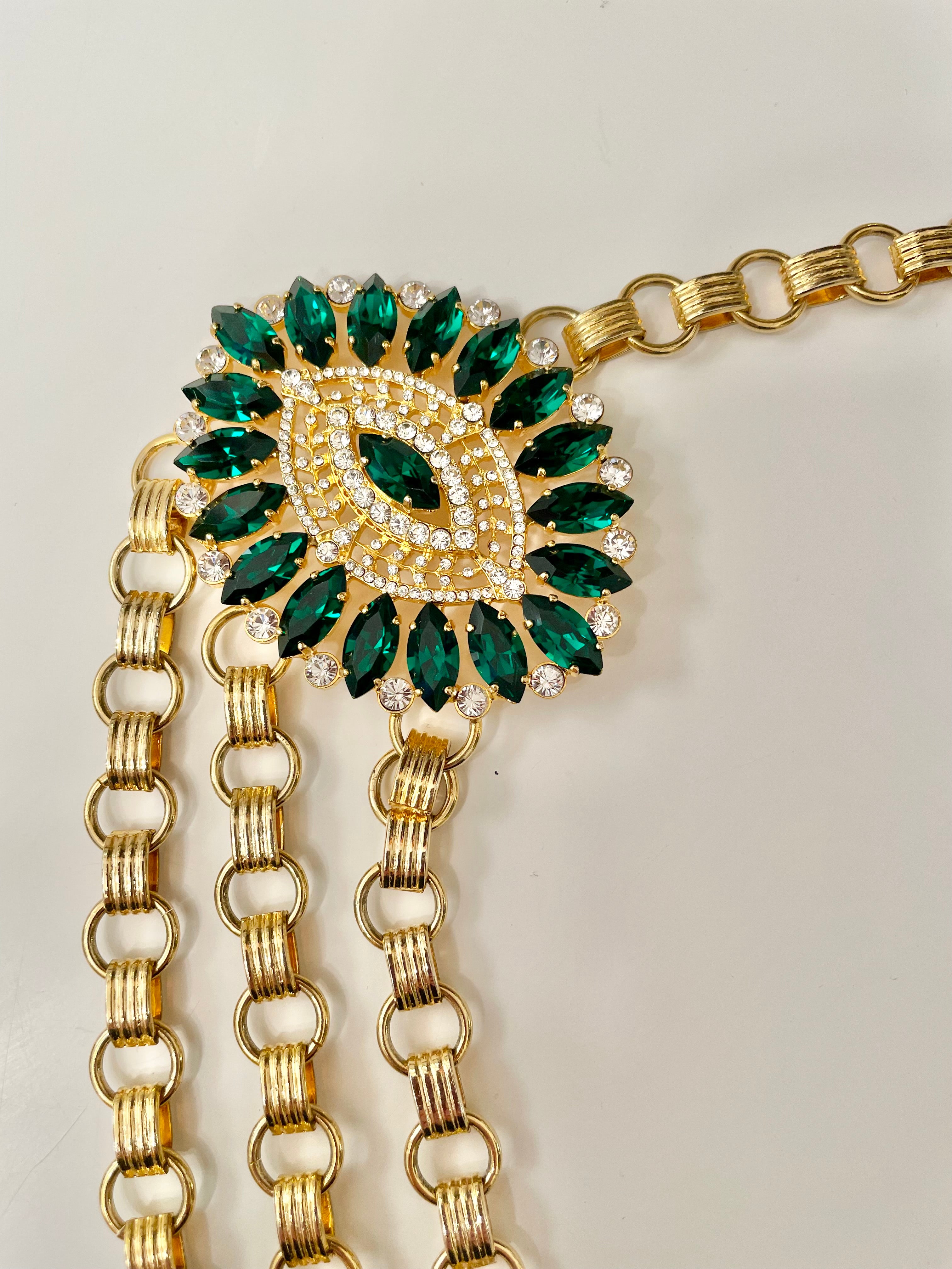 The Socialite ... sporting this divine Dolce and Gabbana emerald glass stone chain belt. Couture!!!