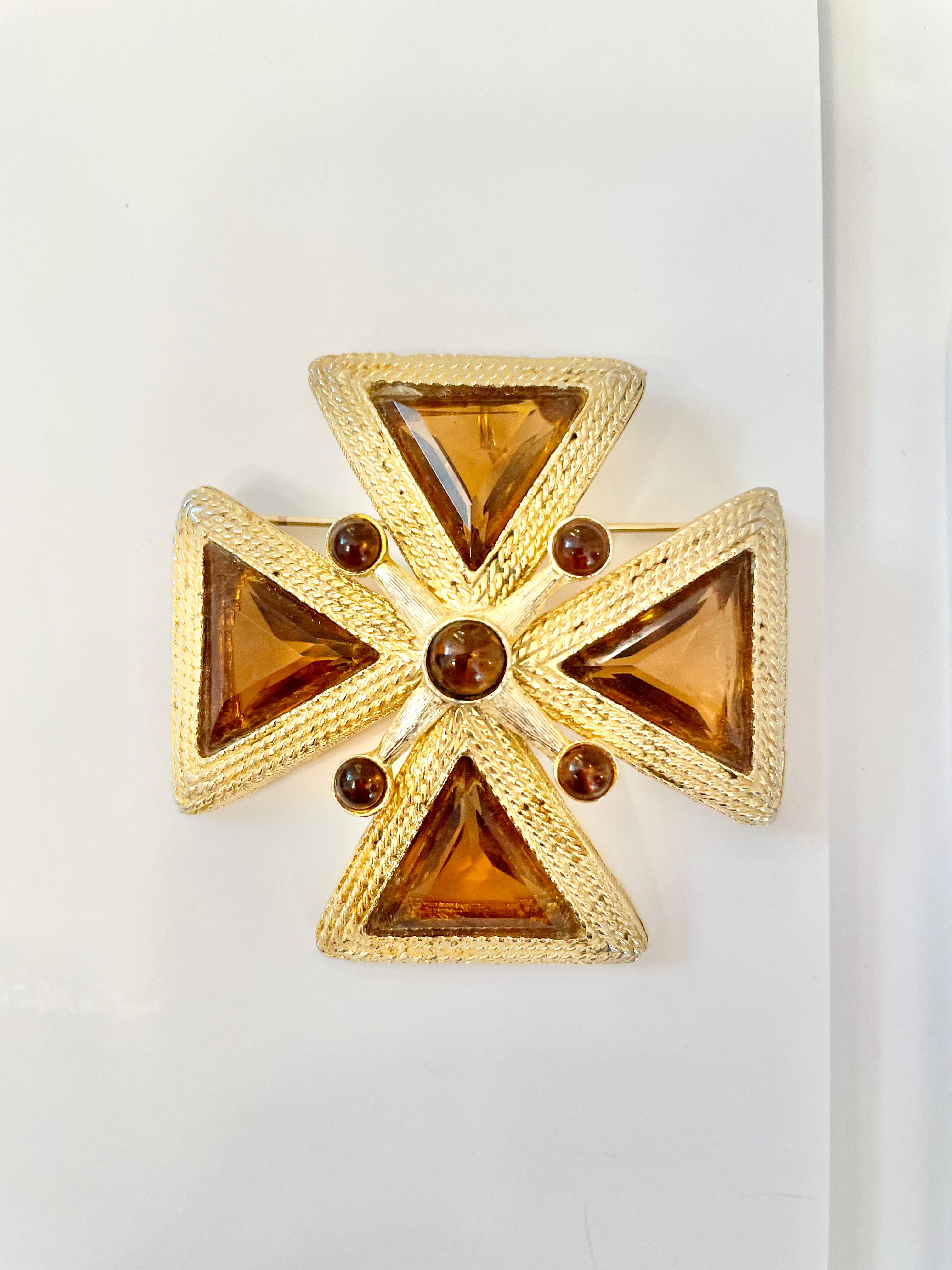 1960's Mistress loves a rich topaz Maltese cross brooch....so extraordinary