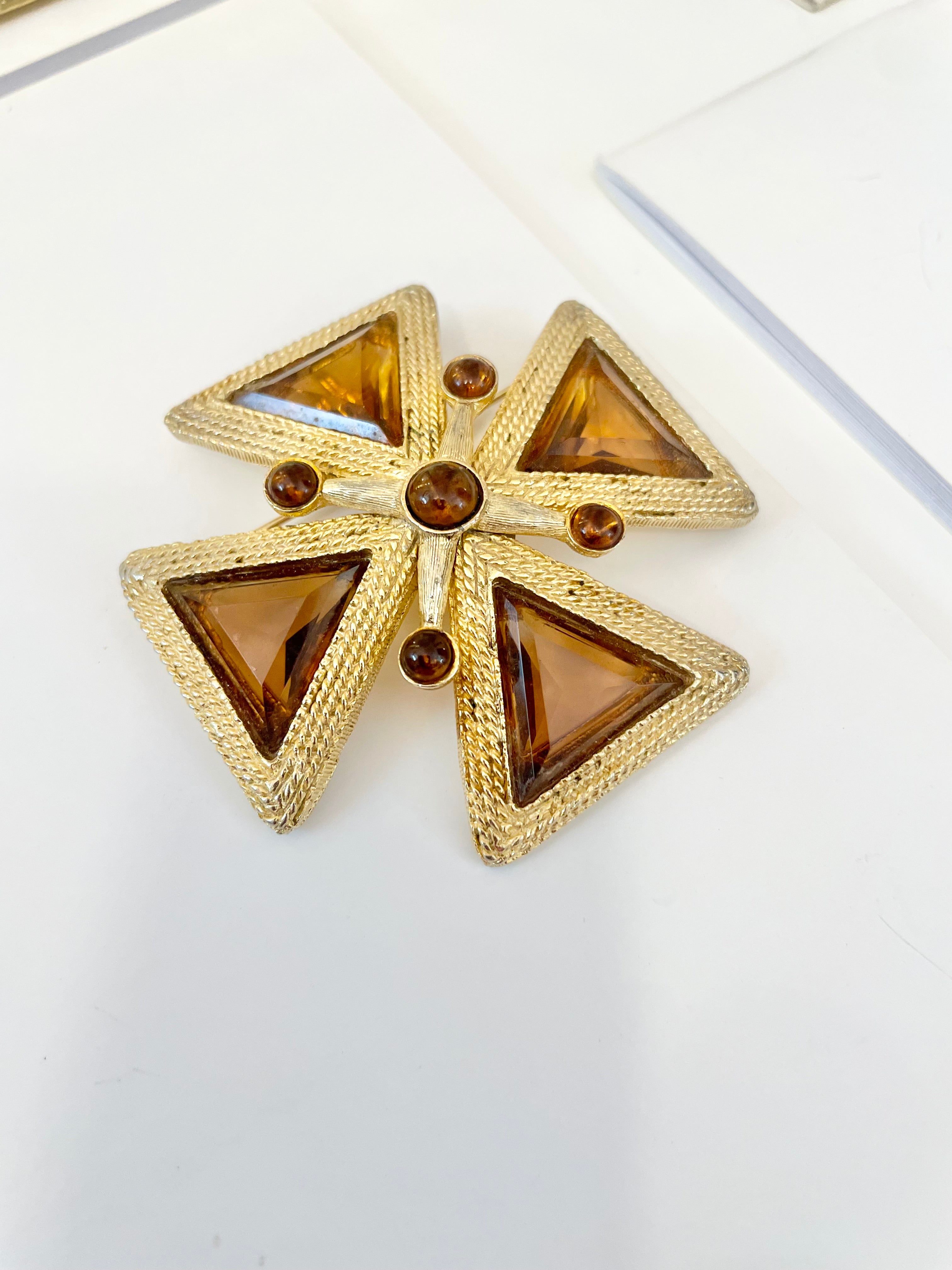 1960's Mistress loves a rich topaz Maltese cross brooch....so extraordinary