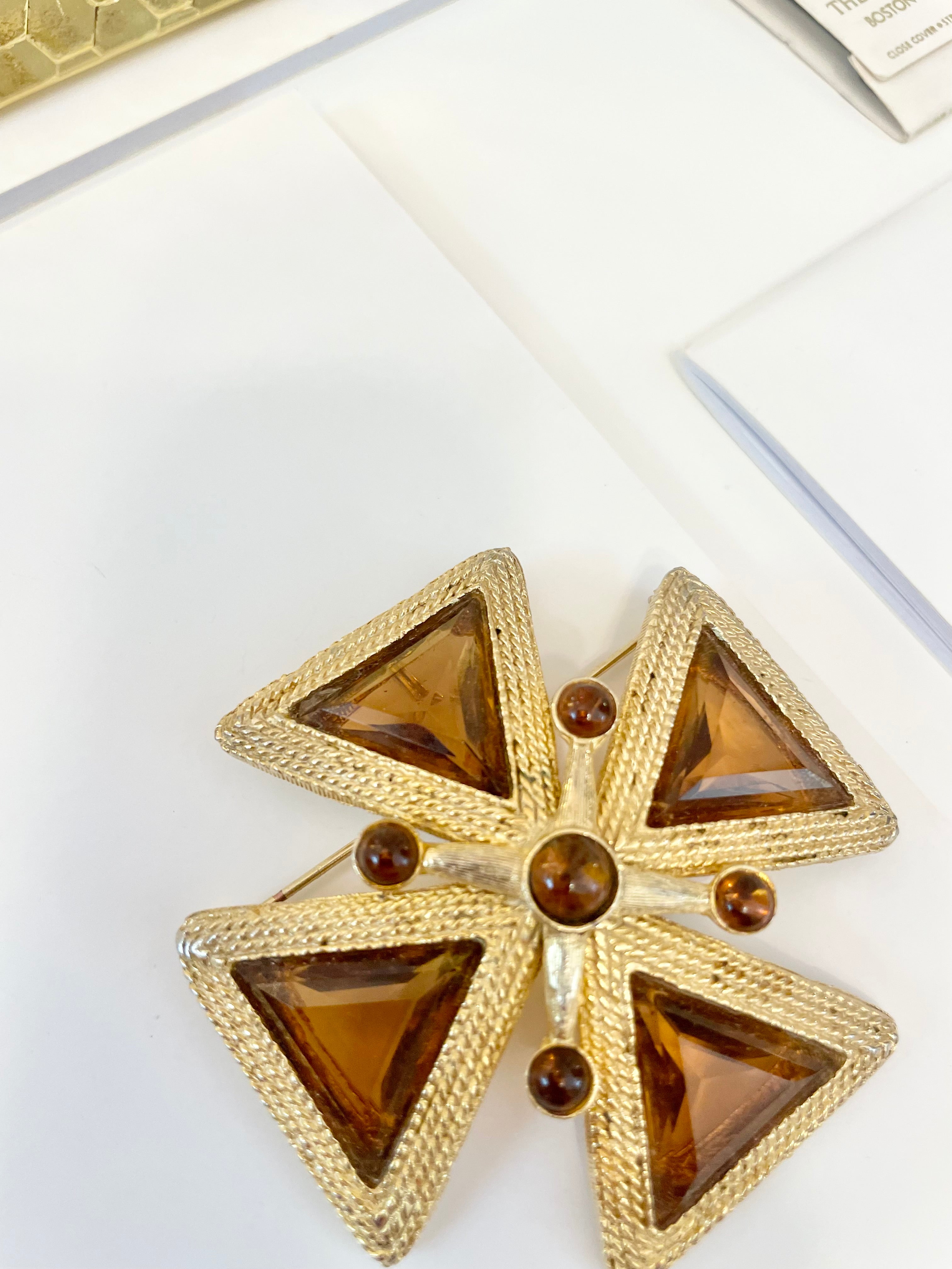 1960's Mistress loves a rich topaz Maltese cross brooch....so extraordinary