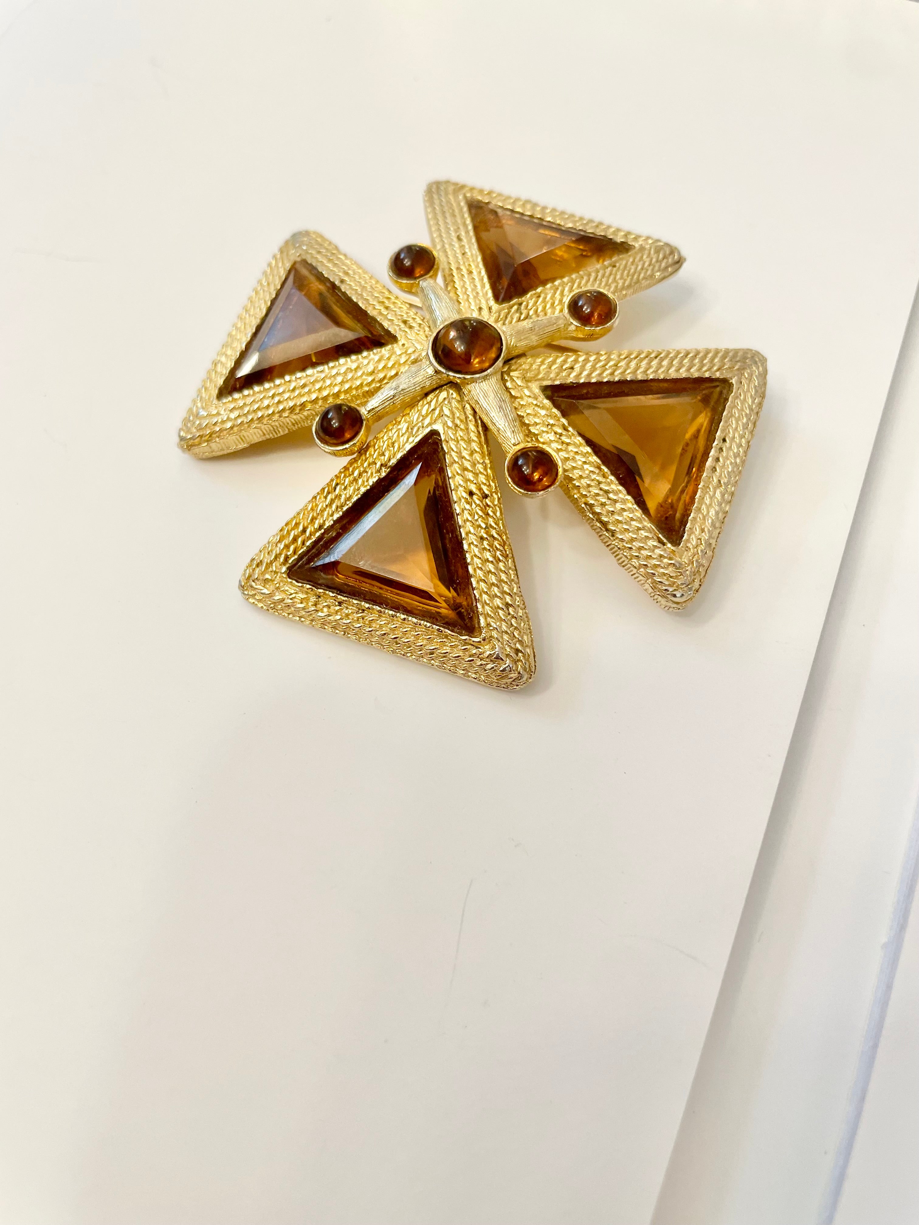 1960's Mistress loves a rich topaz Maltese cross brooch....so extraordinary