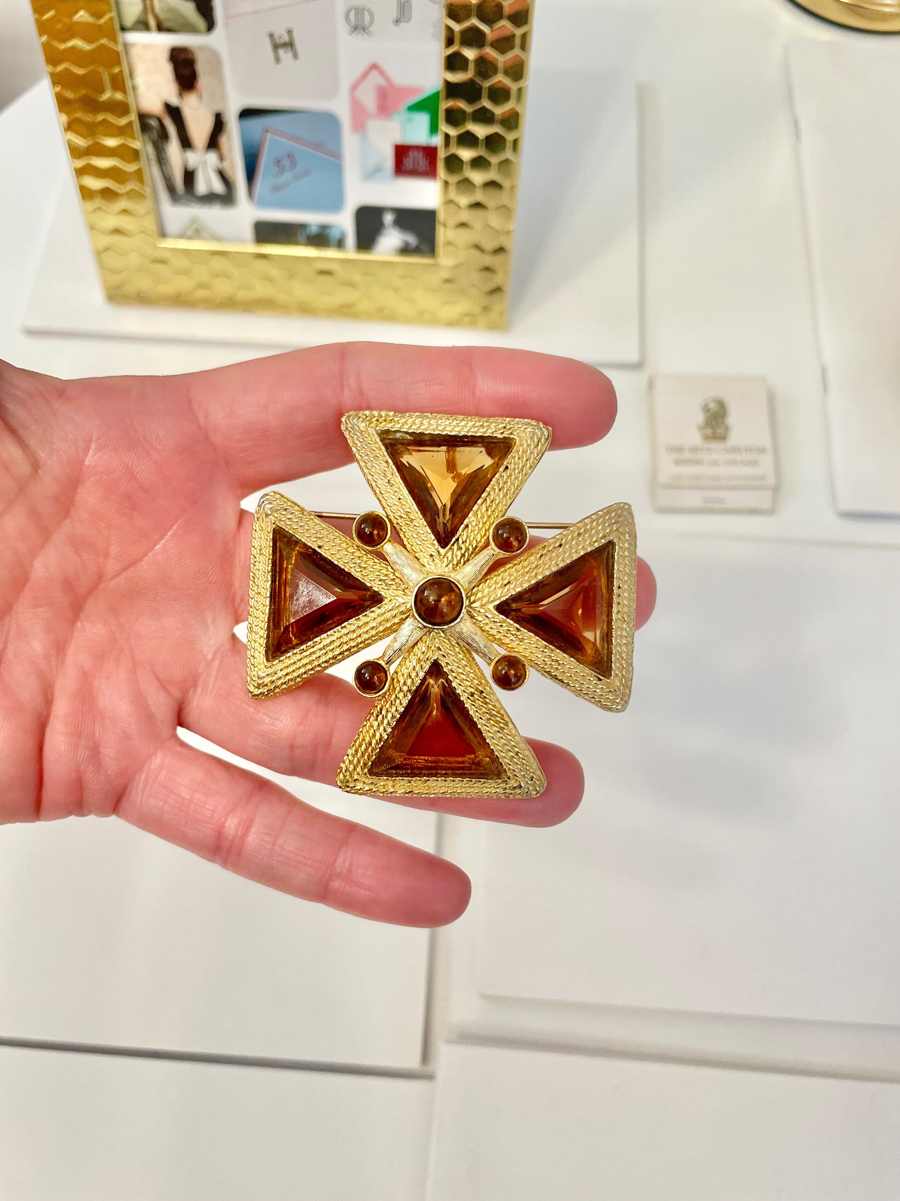 1960's Mistress loves a rich topaz Maltese cross brooch....so extraordinary