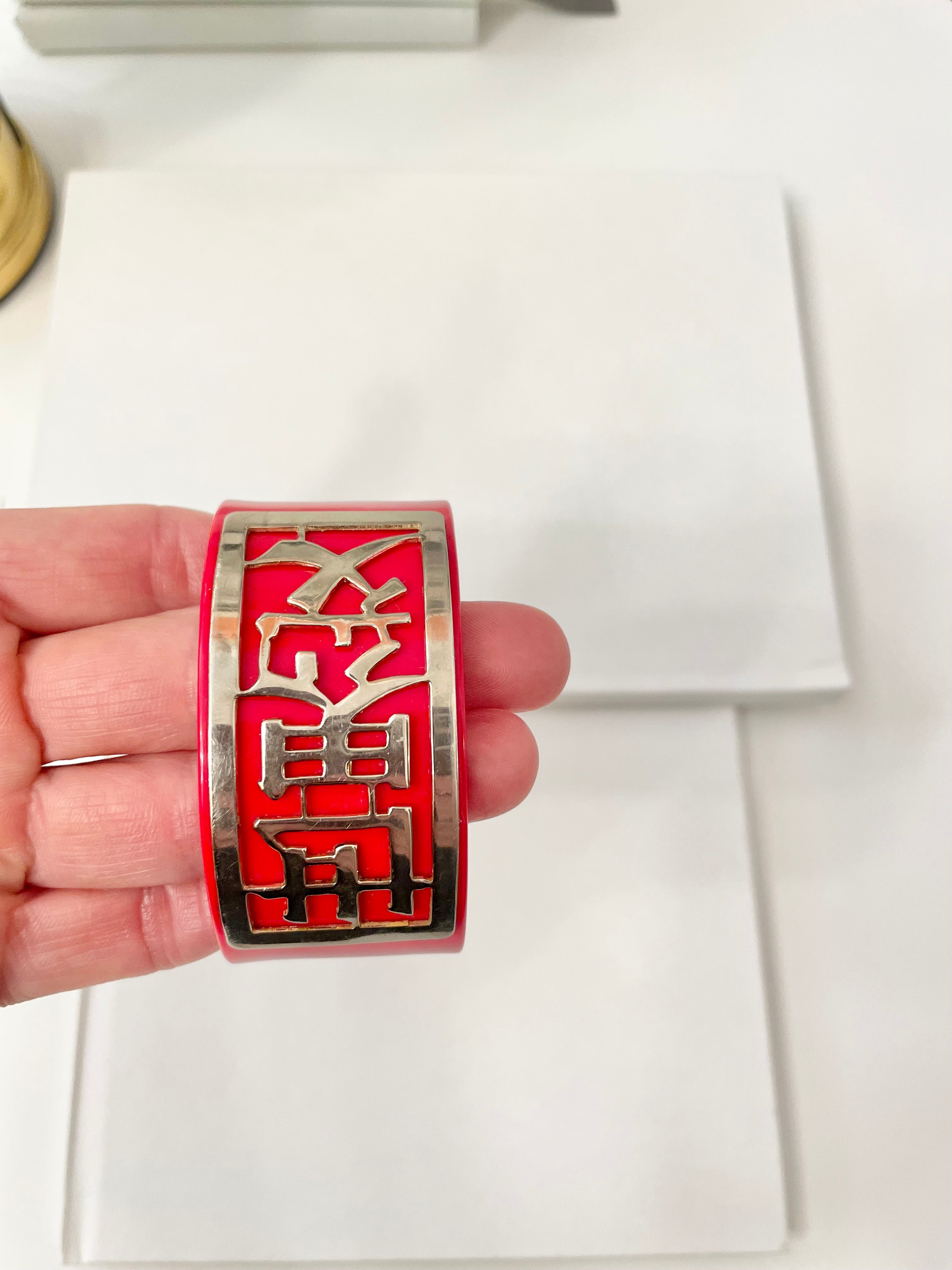 1960's Asian style, delightful crimson cuff bracelet.....The Cheeky Gal adores it!