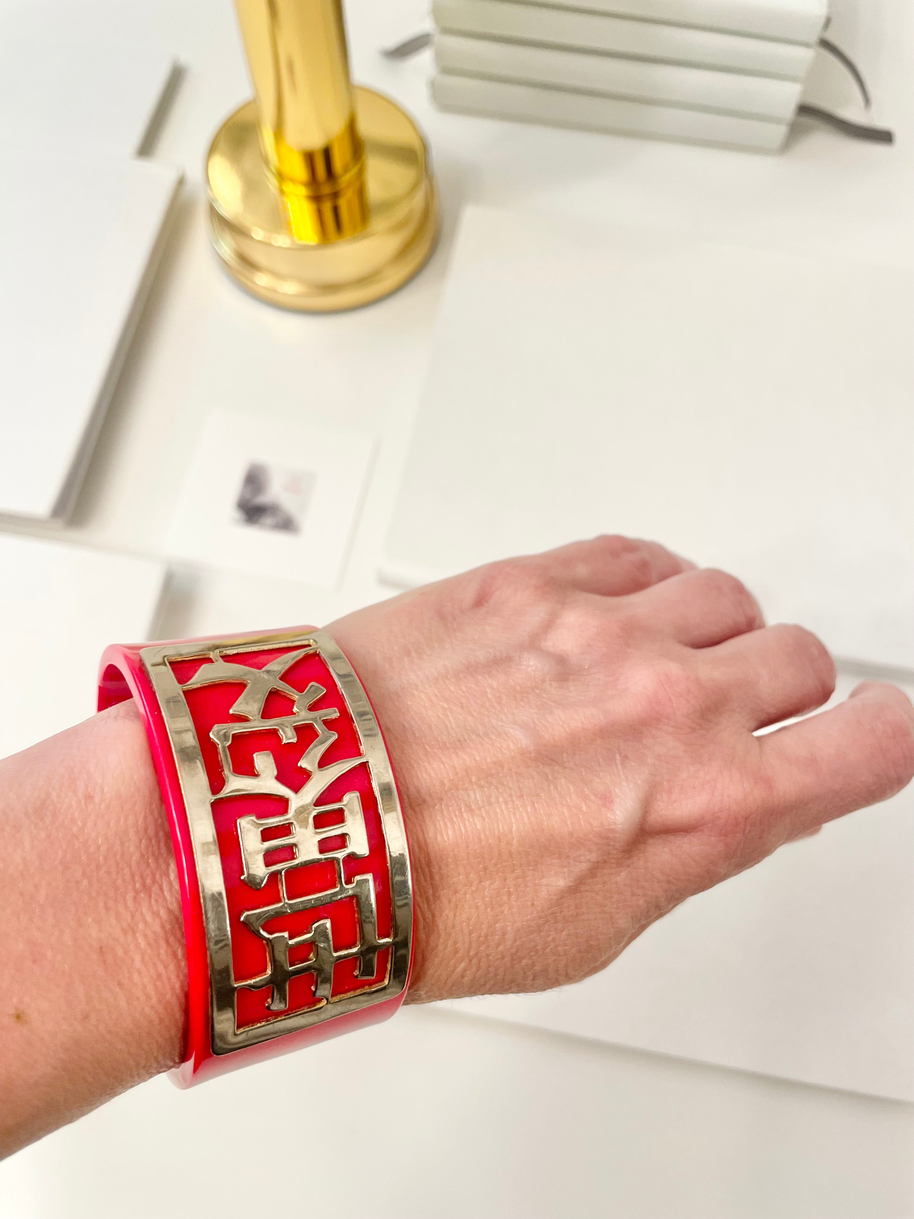 1960's Asian style, delightful crimson cuff bracelet.....The Cheeky Gal adores it!