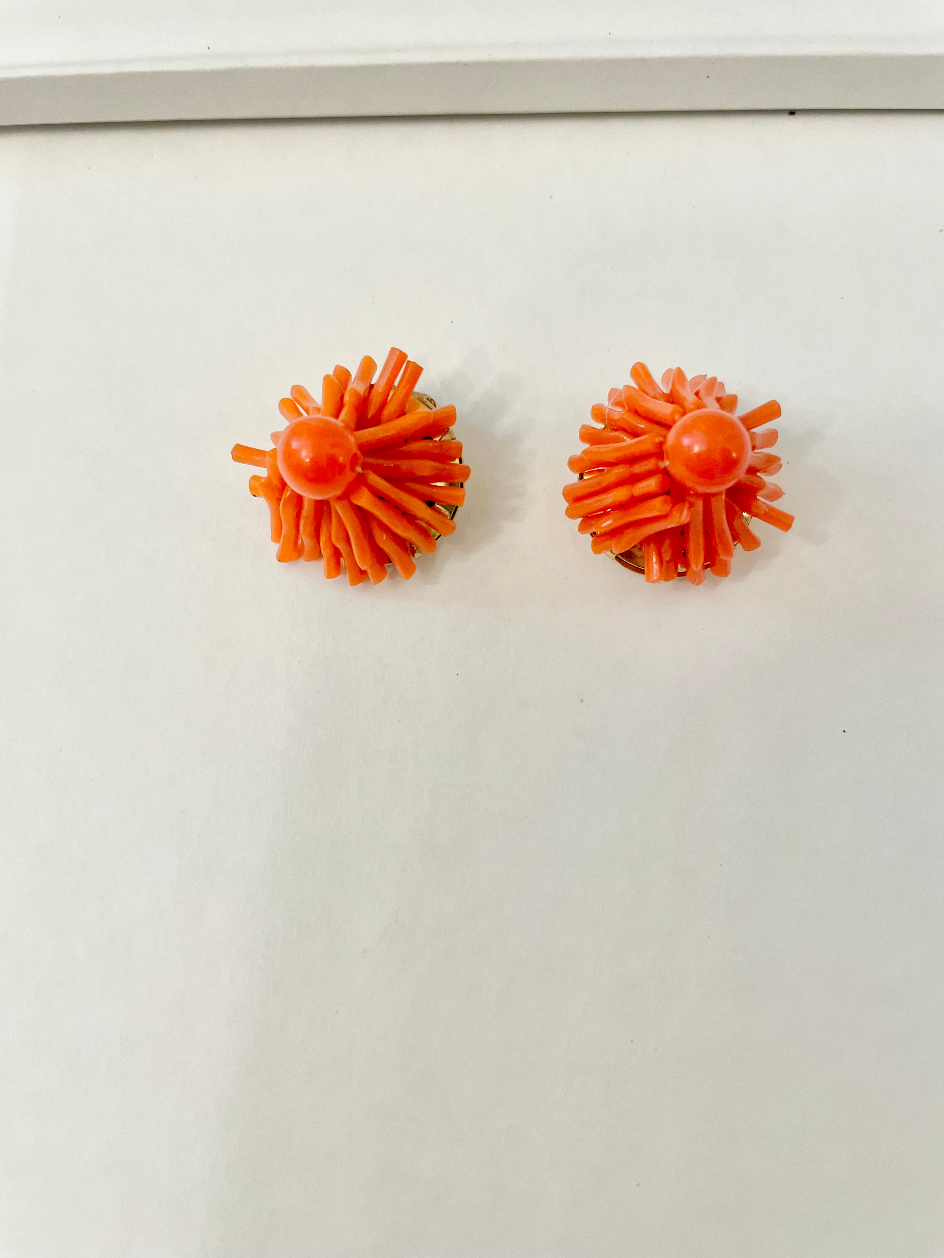 1950's lovely faux branch coral button earrings.... so chic