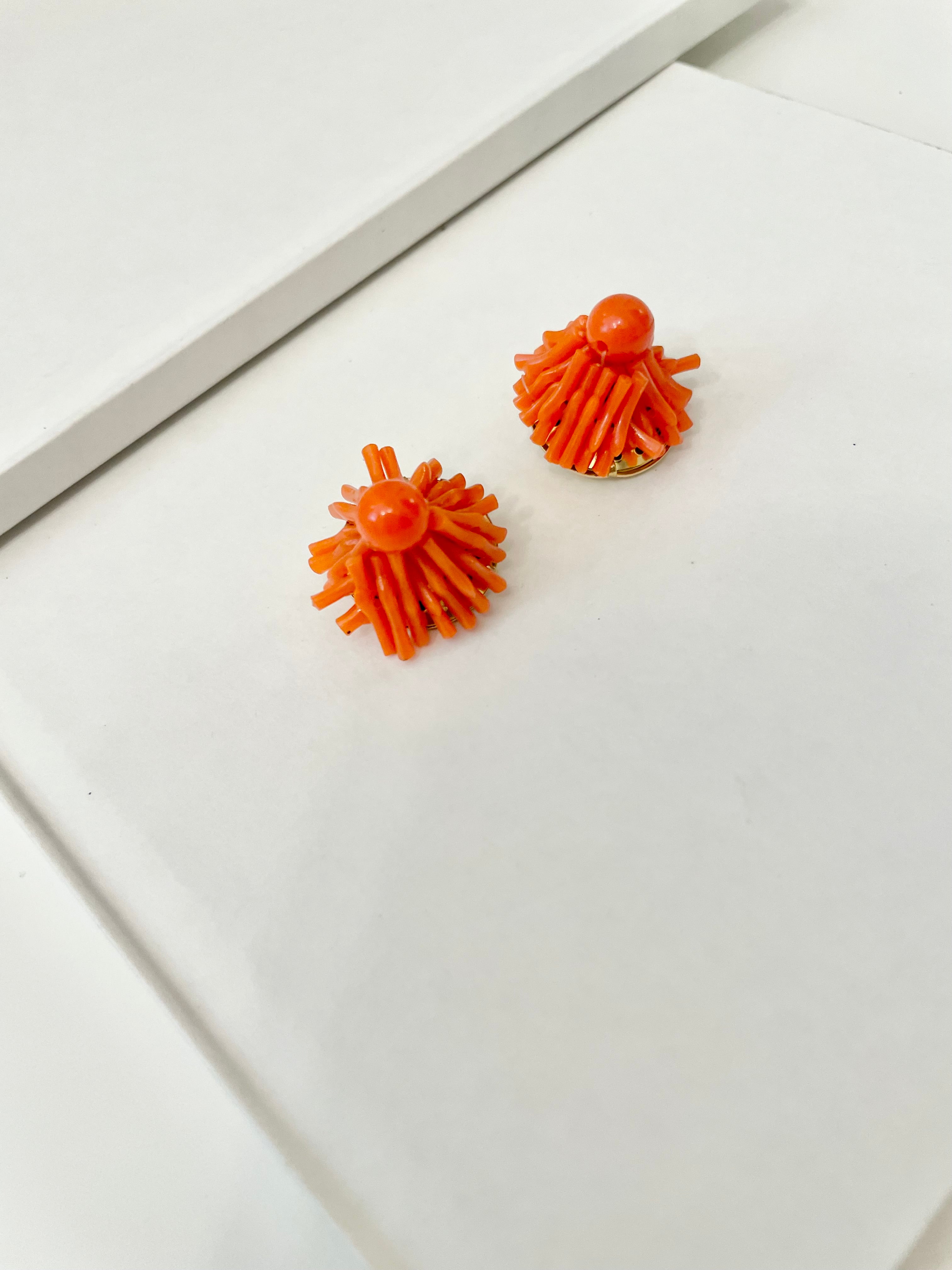 1950's lovely faux branch coral button earrings.... so chic