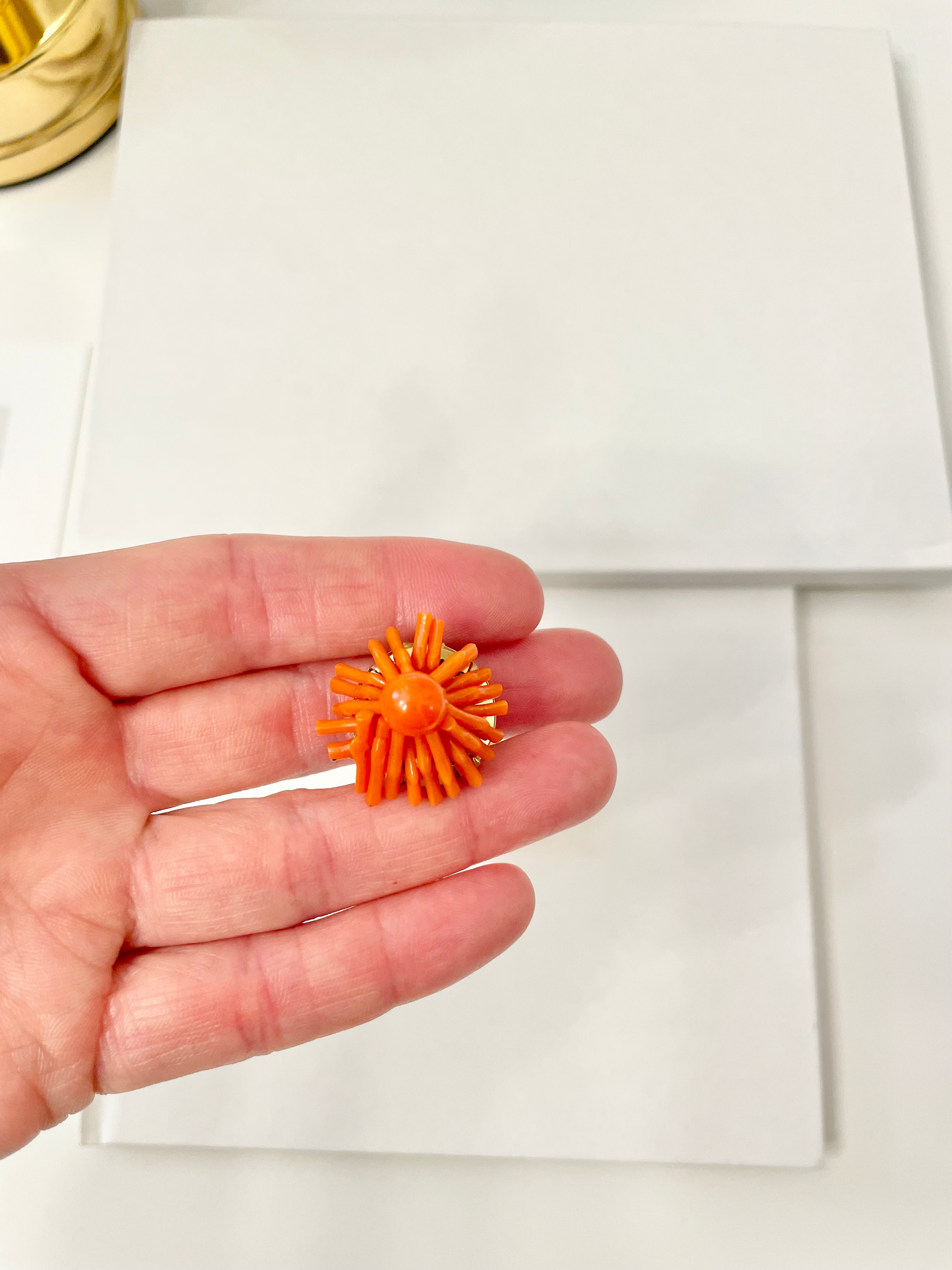 1950's lovely faux branch coral button earrings.... so chic