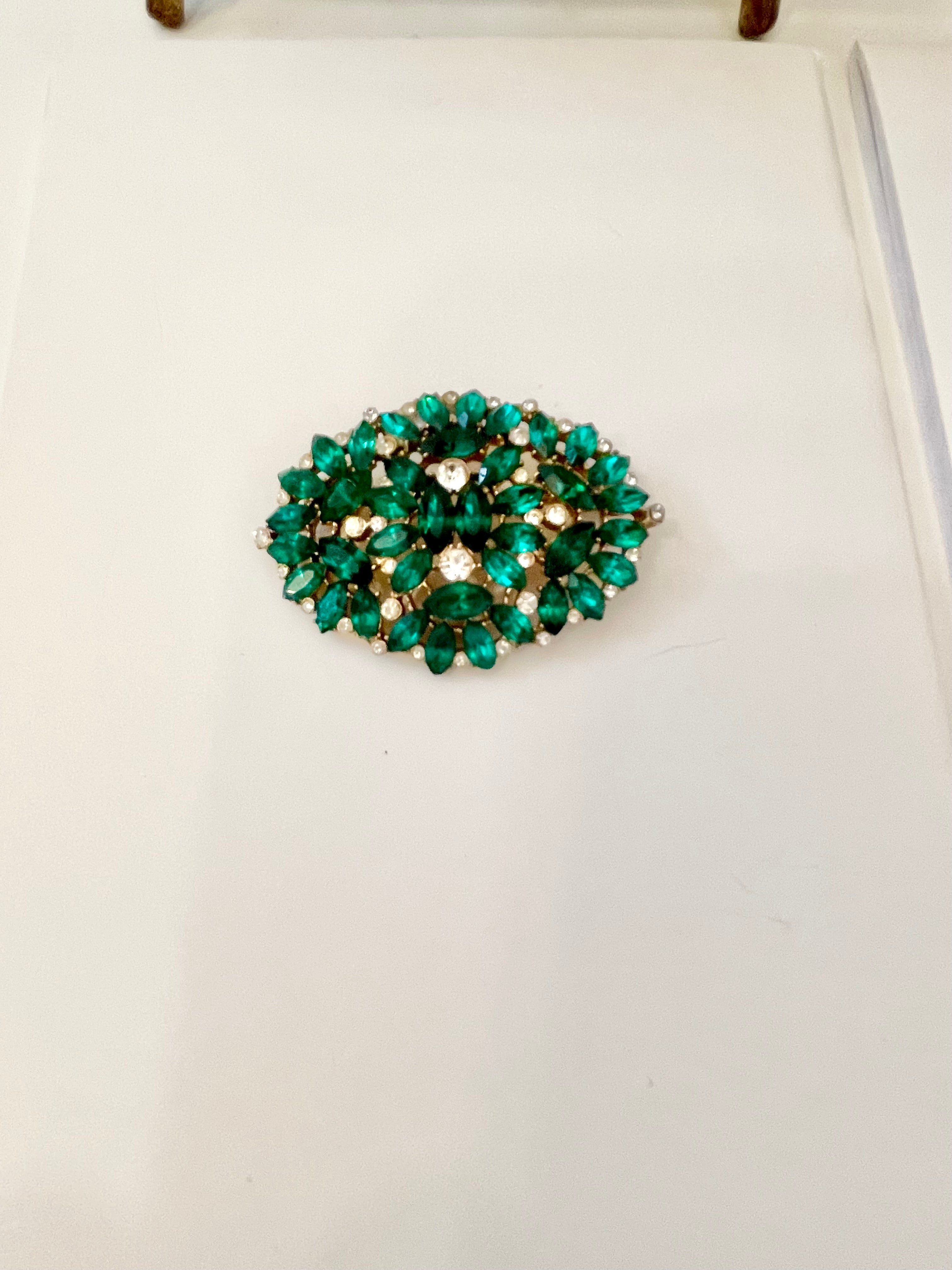 1940's French emerald glass stunning brooch... so chic.