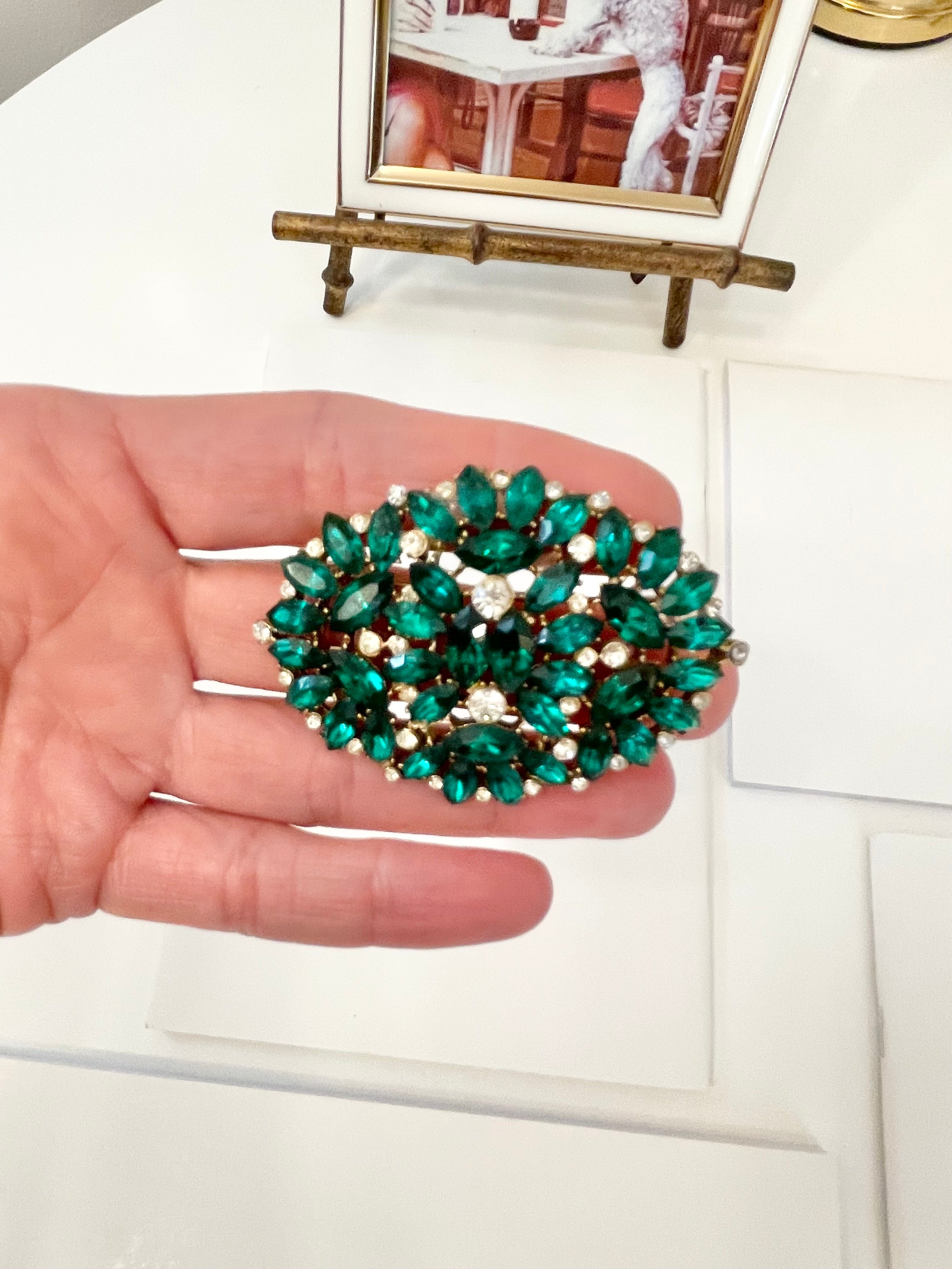 1940's French emerald glass stunning brooch... so chic.