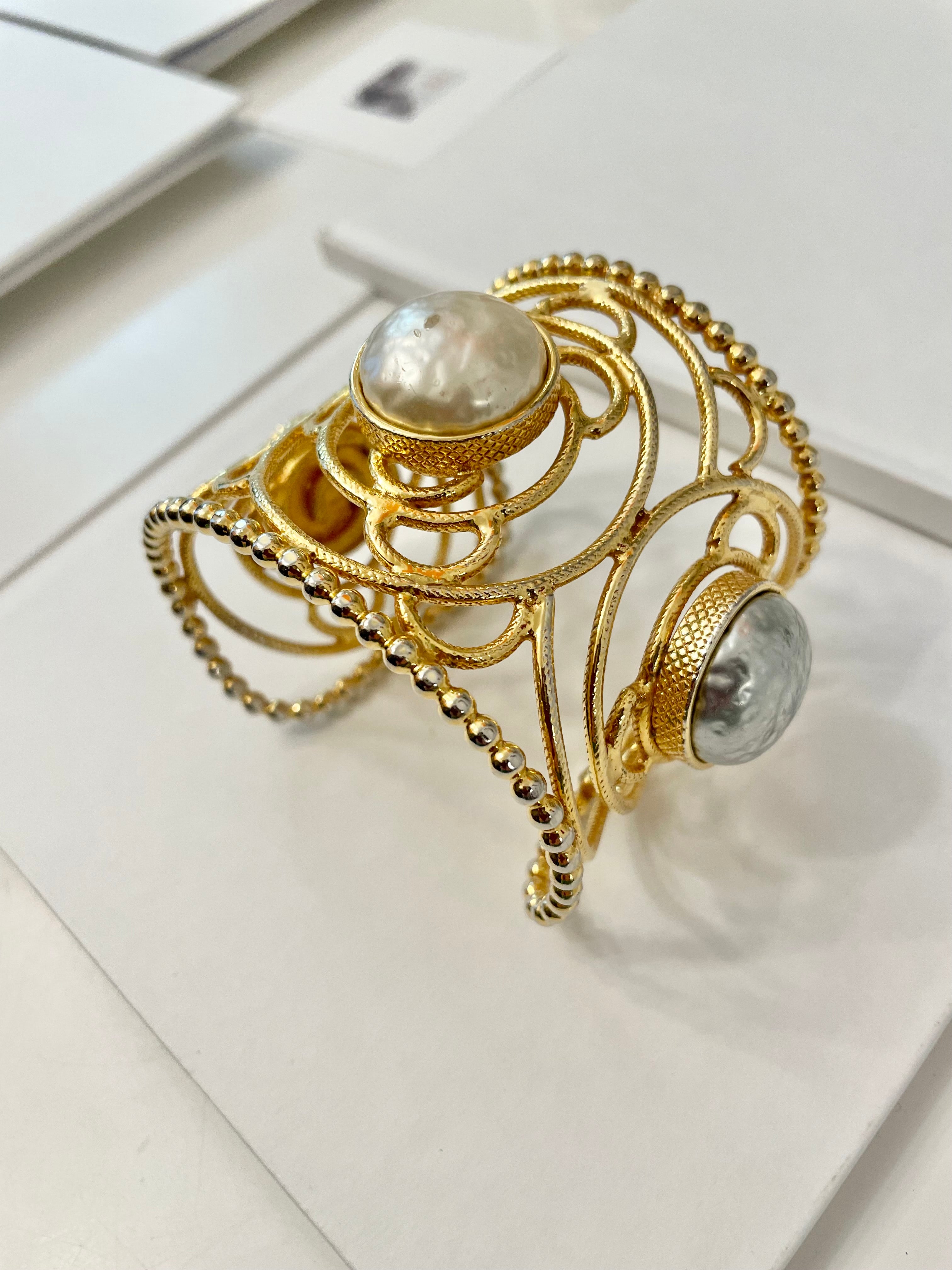 Stunning Faux pearl sculpted gold couture cuff bracelet by, Dominique Aurientis... so divine