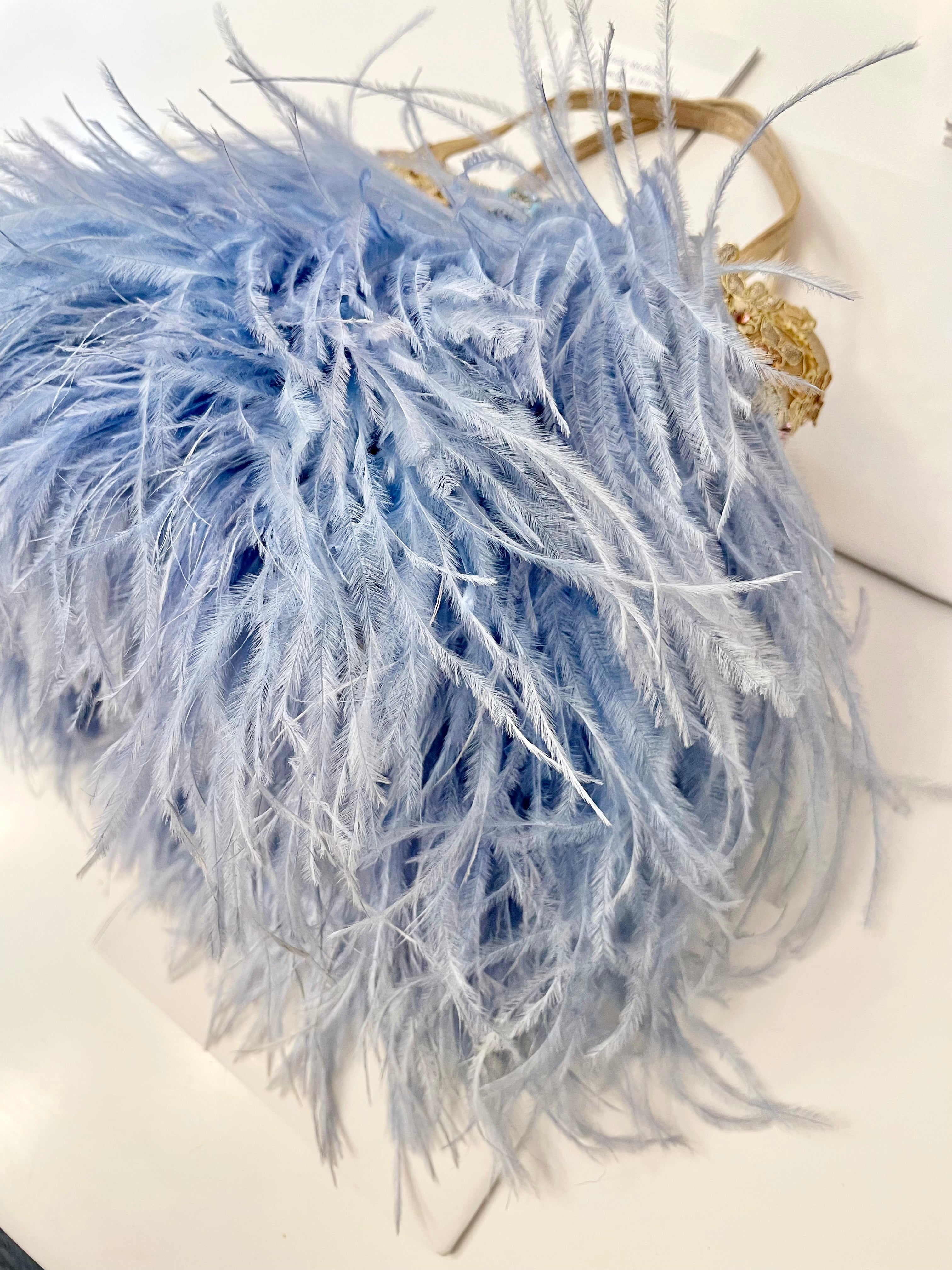 The Most extraordinary periwinkle blue, ostrich feather party bag.... so elgant