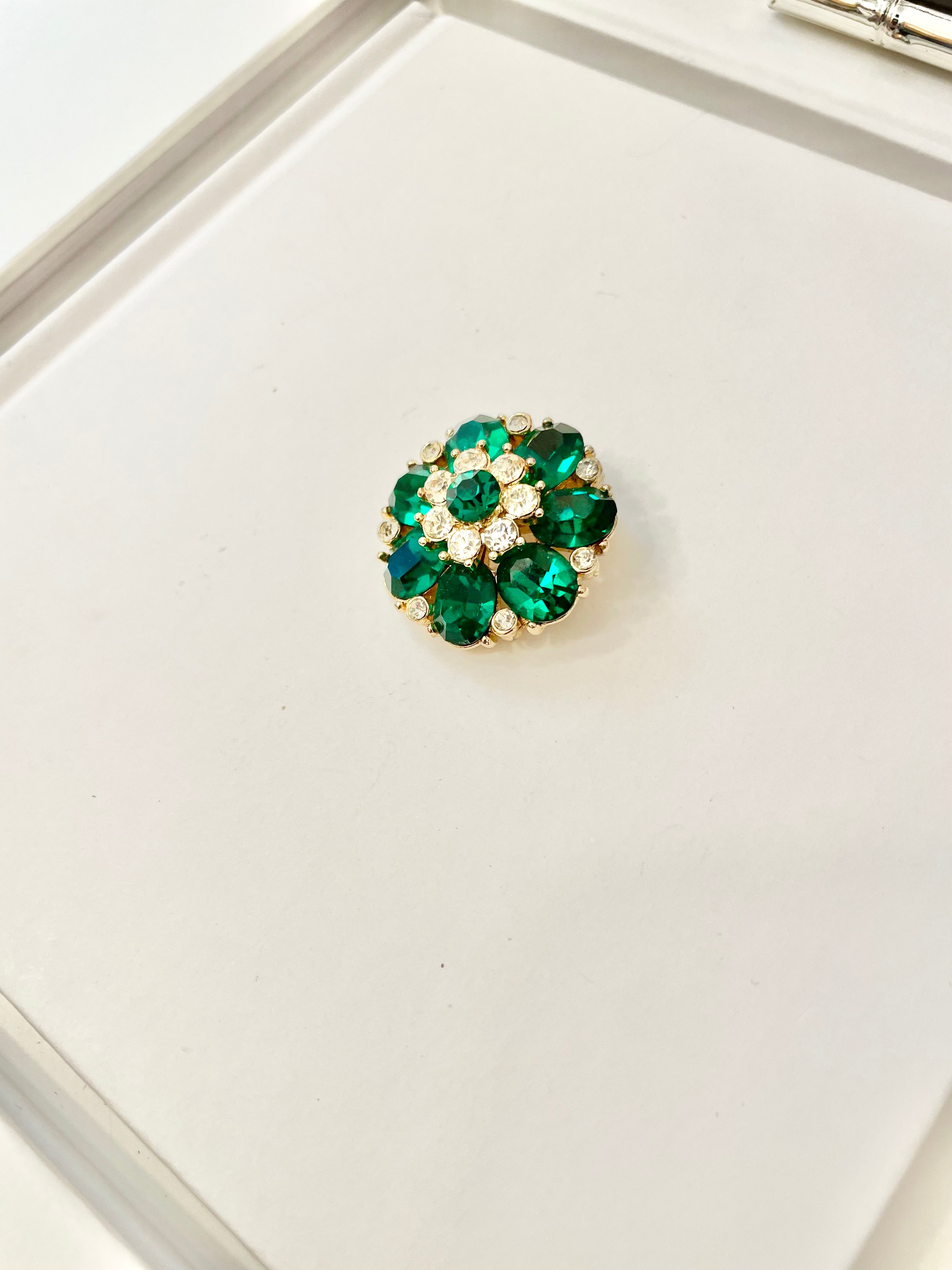The prettiest petite emerald glass brooch.... so sweet
