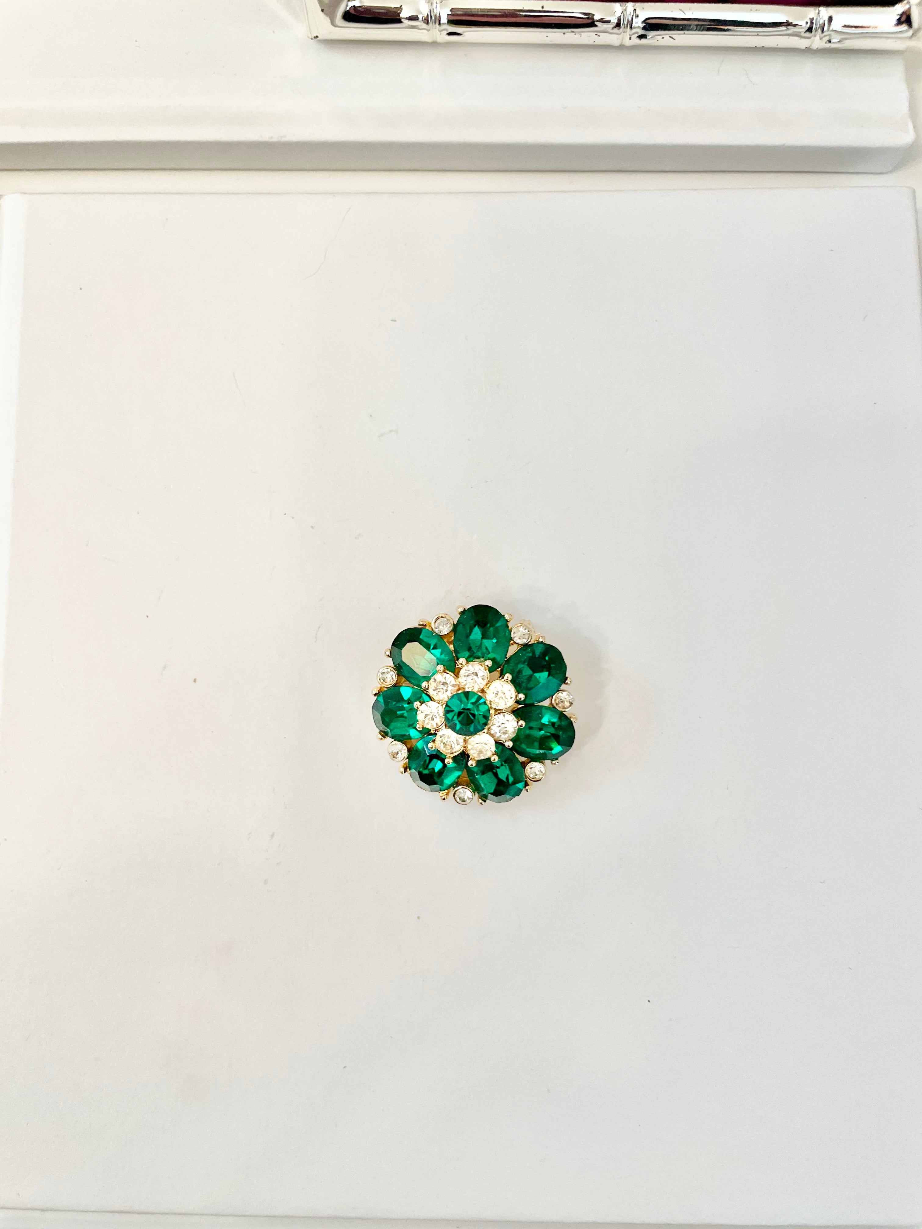 The prettiest petite emerald glass brooch.... so sweet