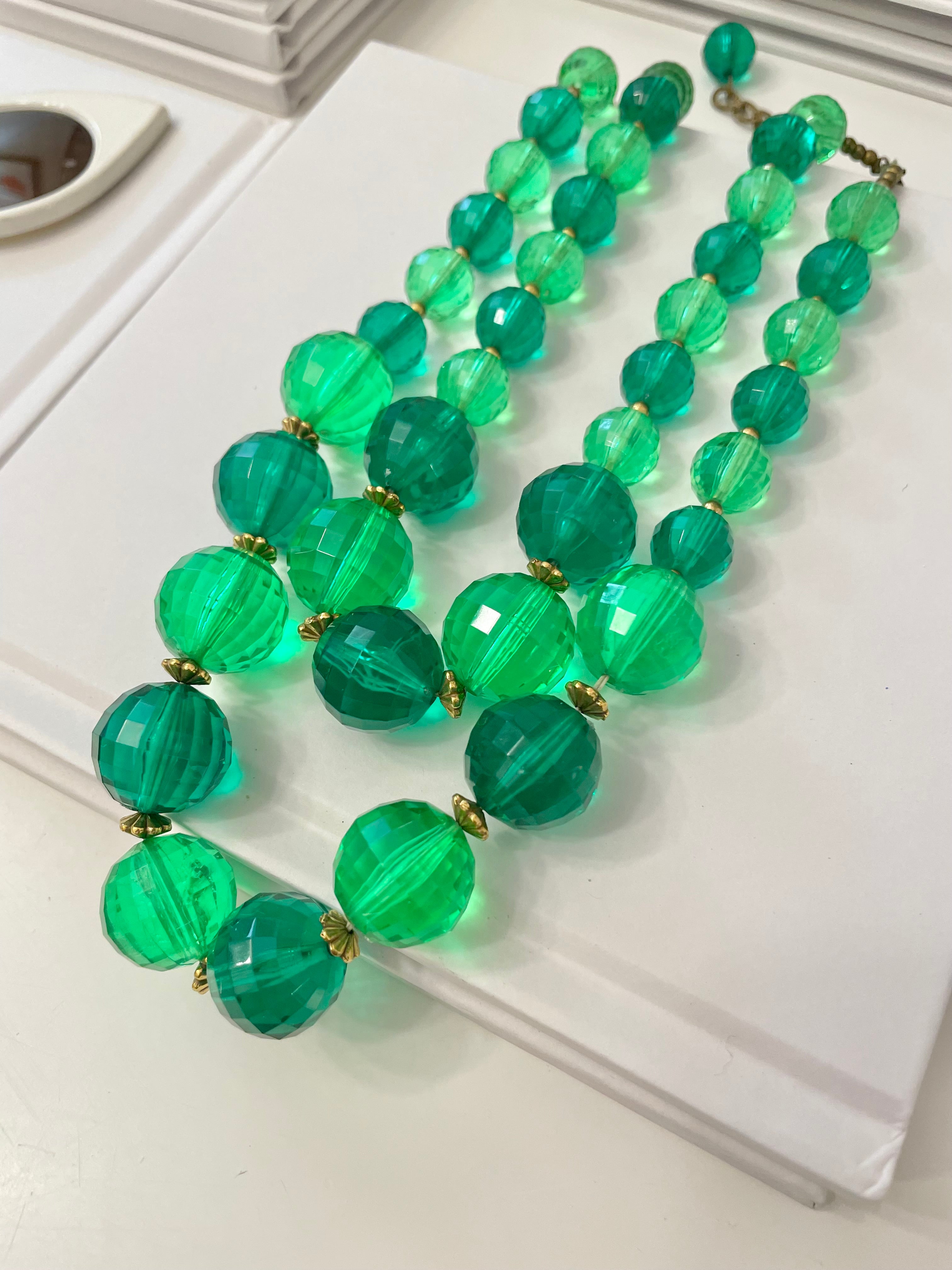 The Happy Hostess and her colorful life. This 1950's bright emerald, and bottle green faceted stone super chic necklace... this color is outstanding!!