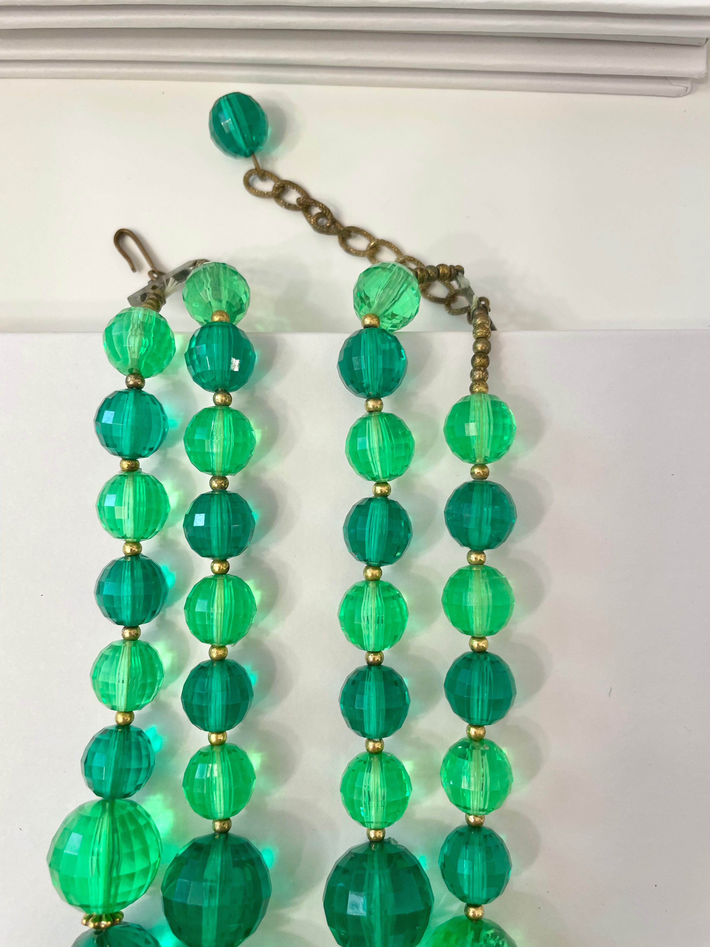 The Happy Hostess and her colorful life. This 1950's bright emerald, and bottle green faceted stone super chic necklace... this color is outstanding!!