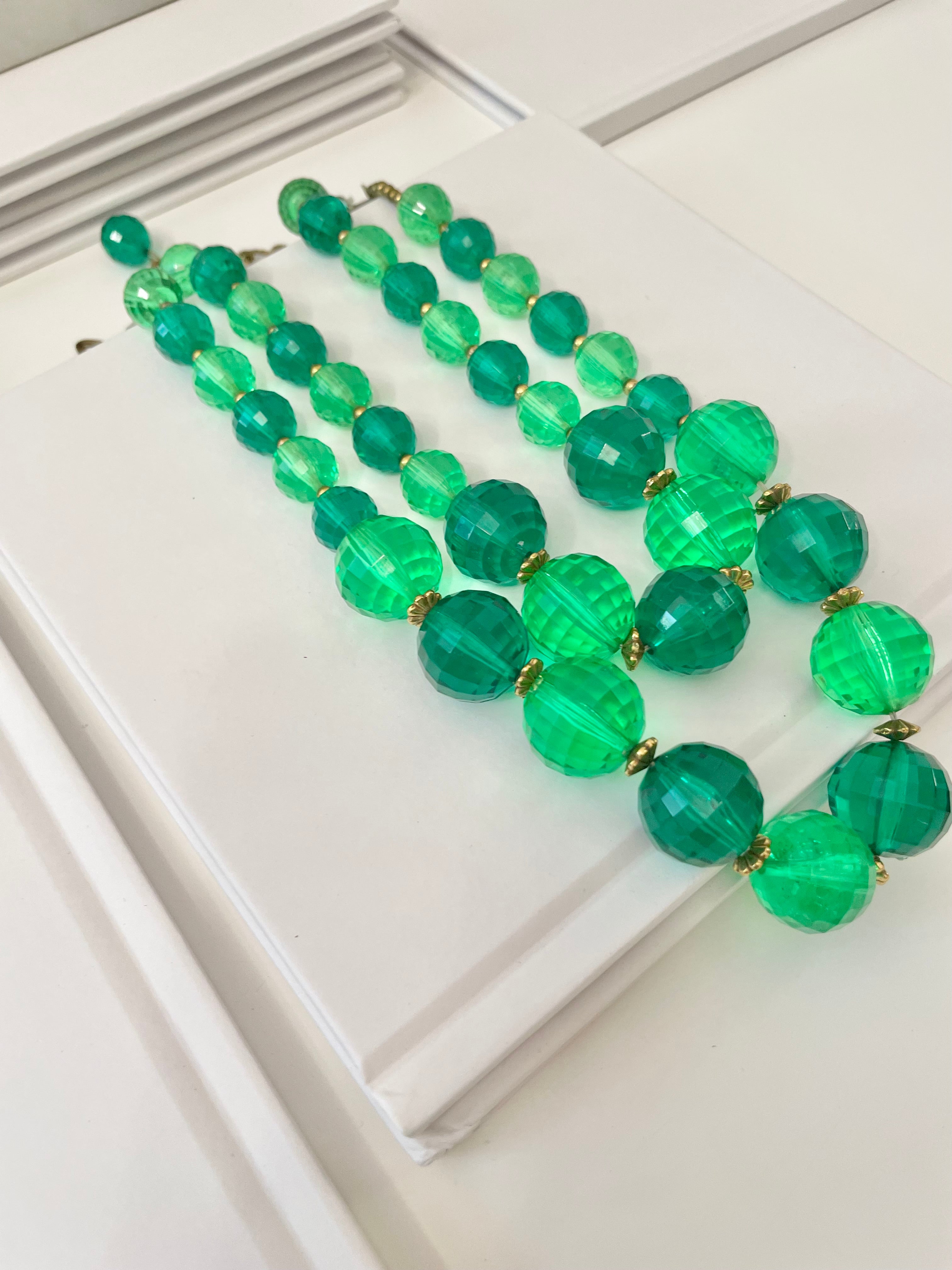 The Happy Hostess and her colorful life. This 1950's bright emerald, and bottle green faceted stone super chic necklace... this color is outstanding!!