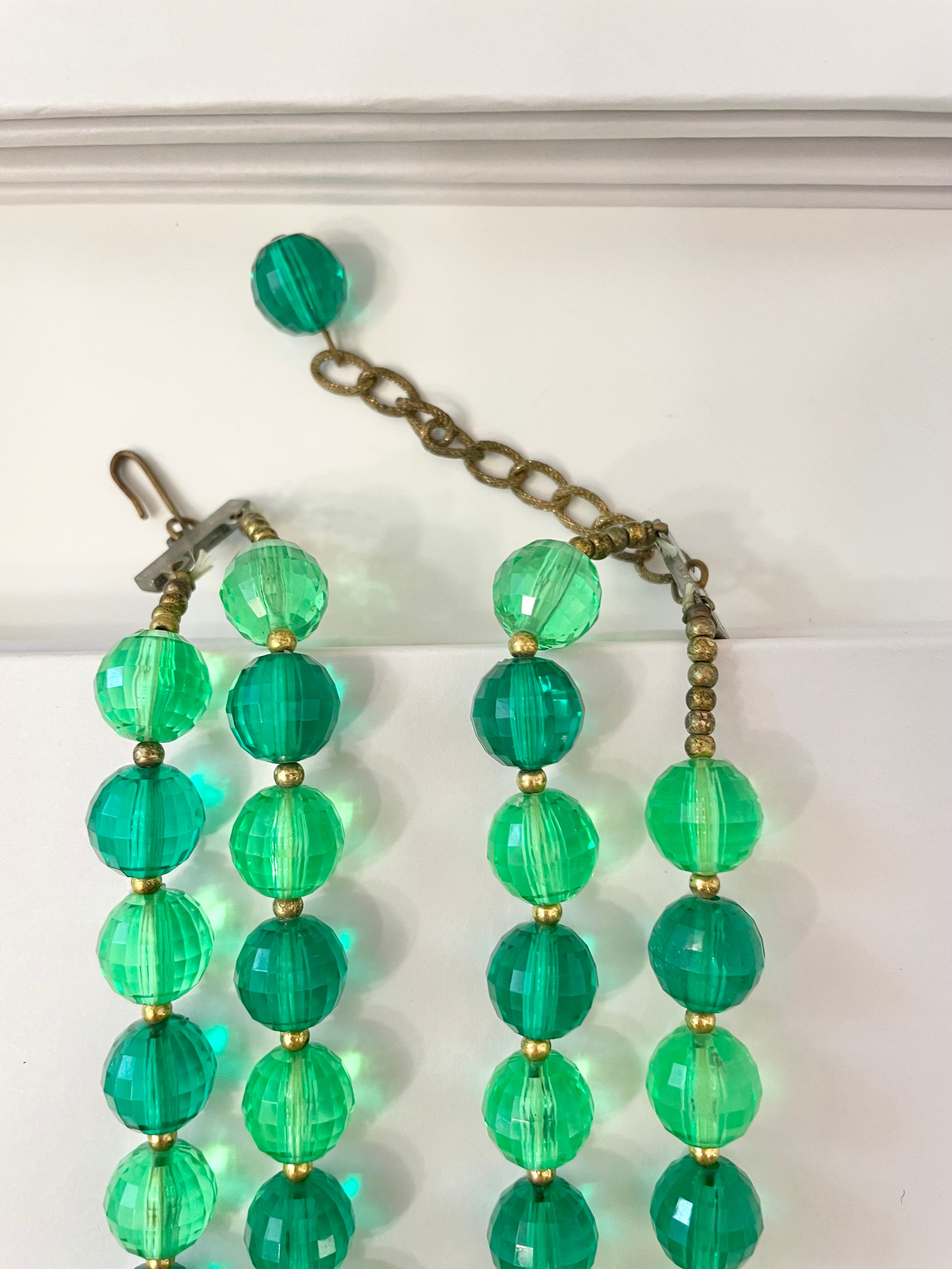 The Happy Hostess and her colorful life. This 1950's bright emerald, and bottle green faceted stone super chic necklace... this color is outstanding!!