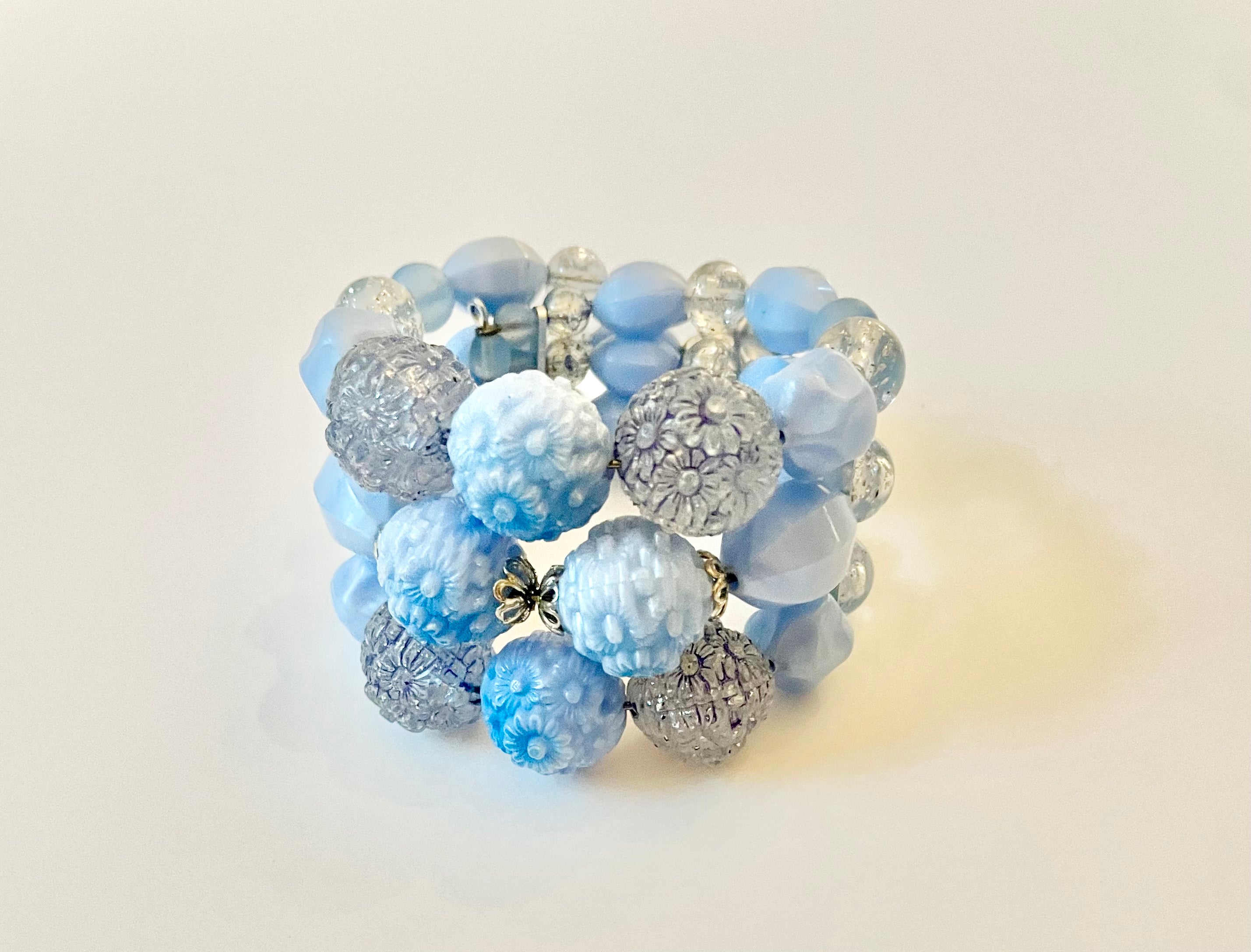 1960's super darling blue textured beaded wrap bracelet.... so lovely