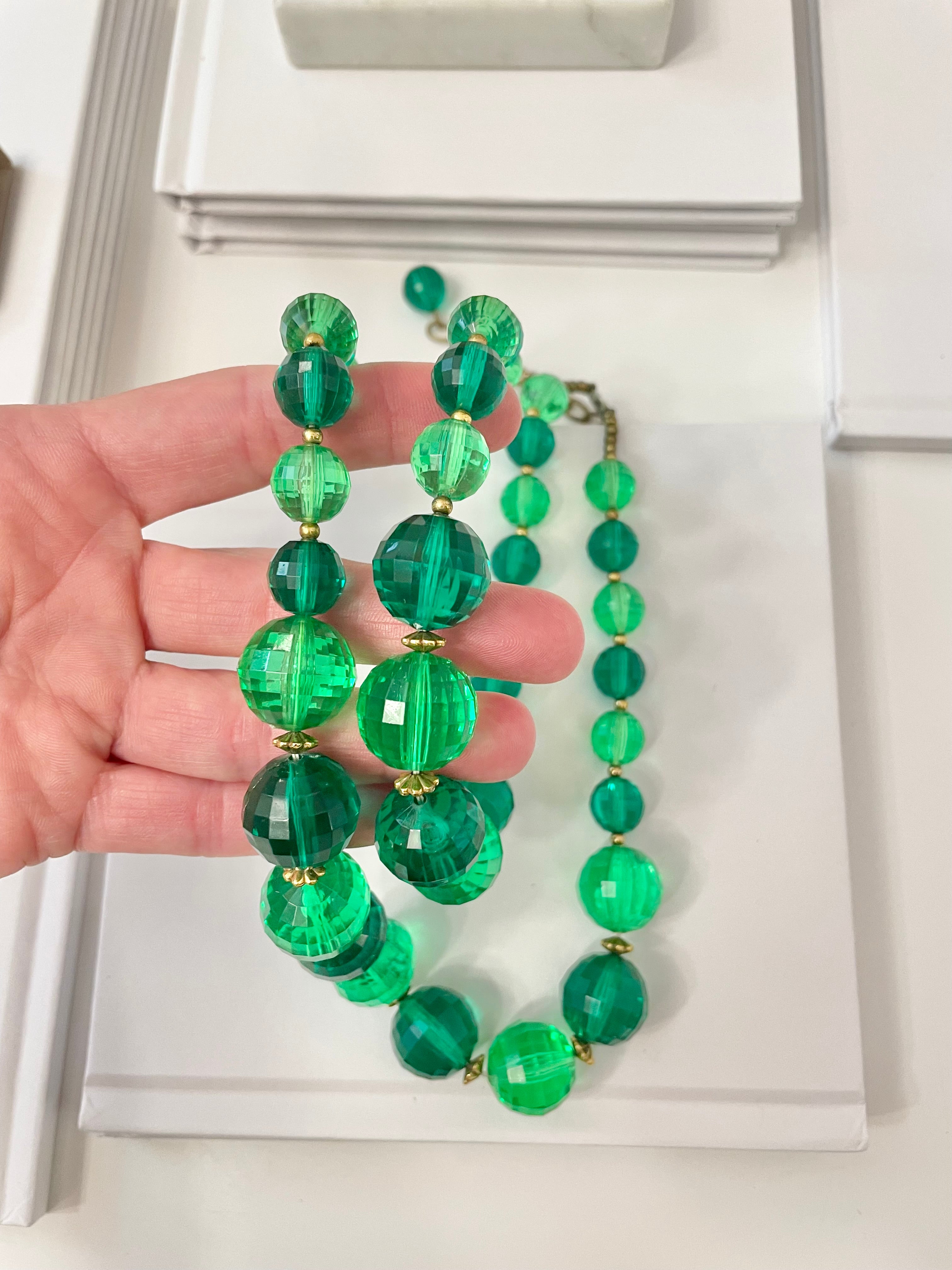 The Happy Hostess and her colorful life. This 1950's bright emerald, and bottle green faceted stone super chic necklace... this color is outstanding!!