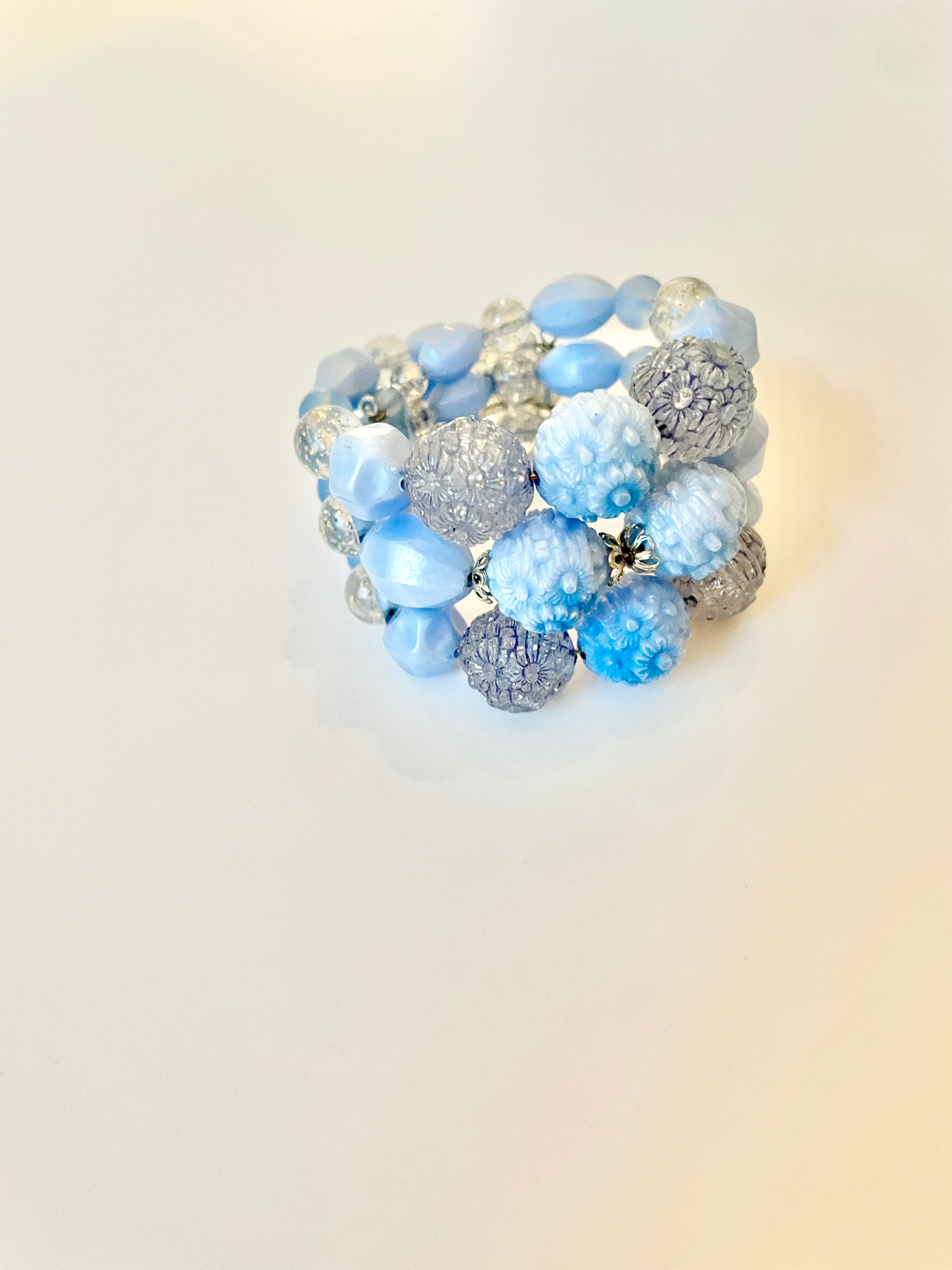 1960's super darling blue textured beaded wrap bracelet.... so lovely