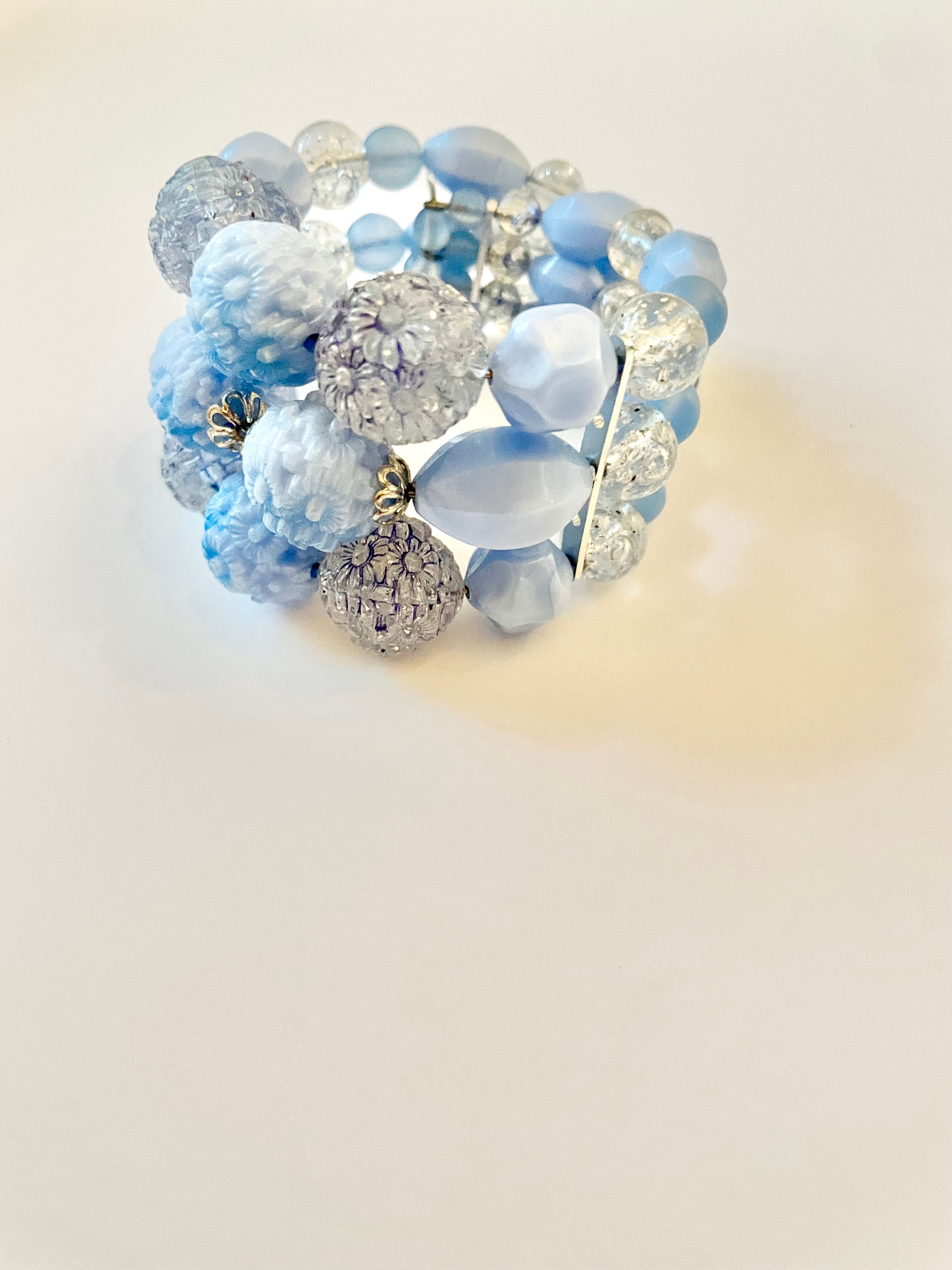 1960's super darling blue textured beaded wrap bracelet.... so lovely