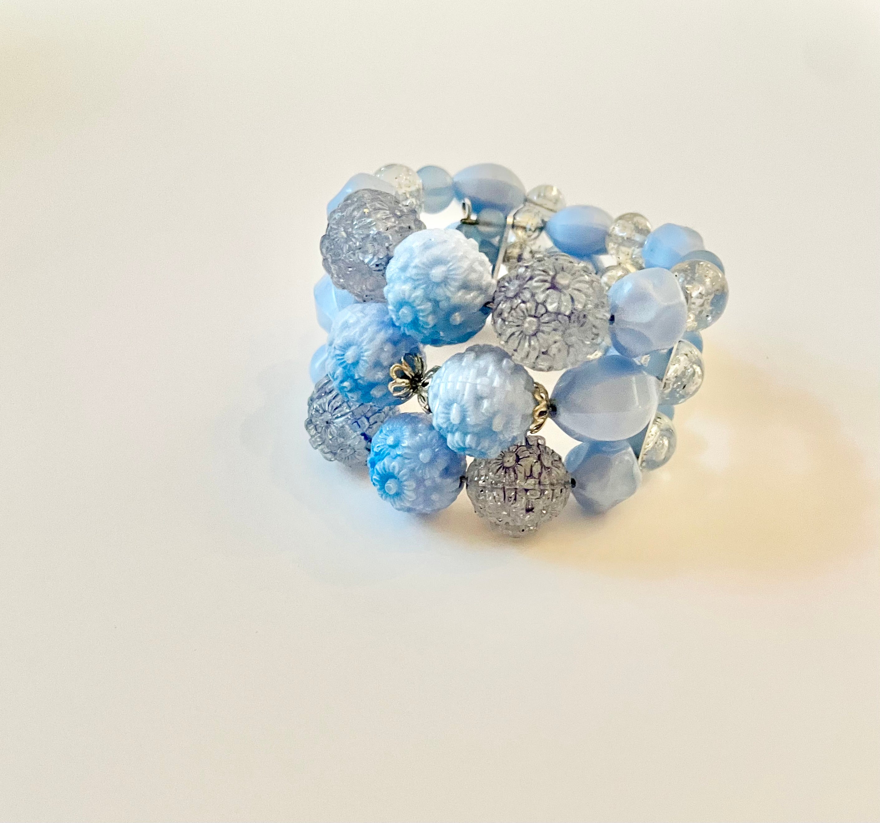 1960's super darling blue textured beaded wrap bracelet.... so lovely