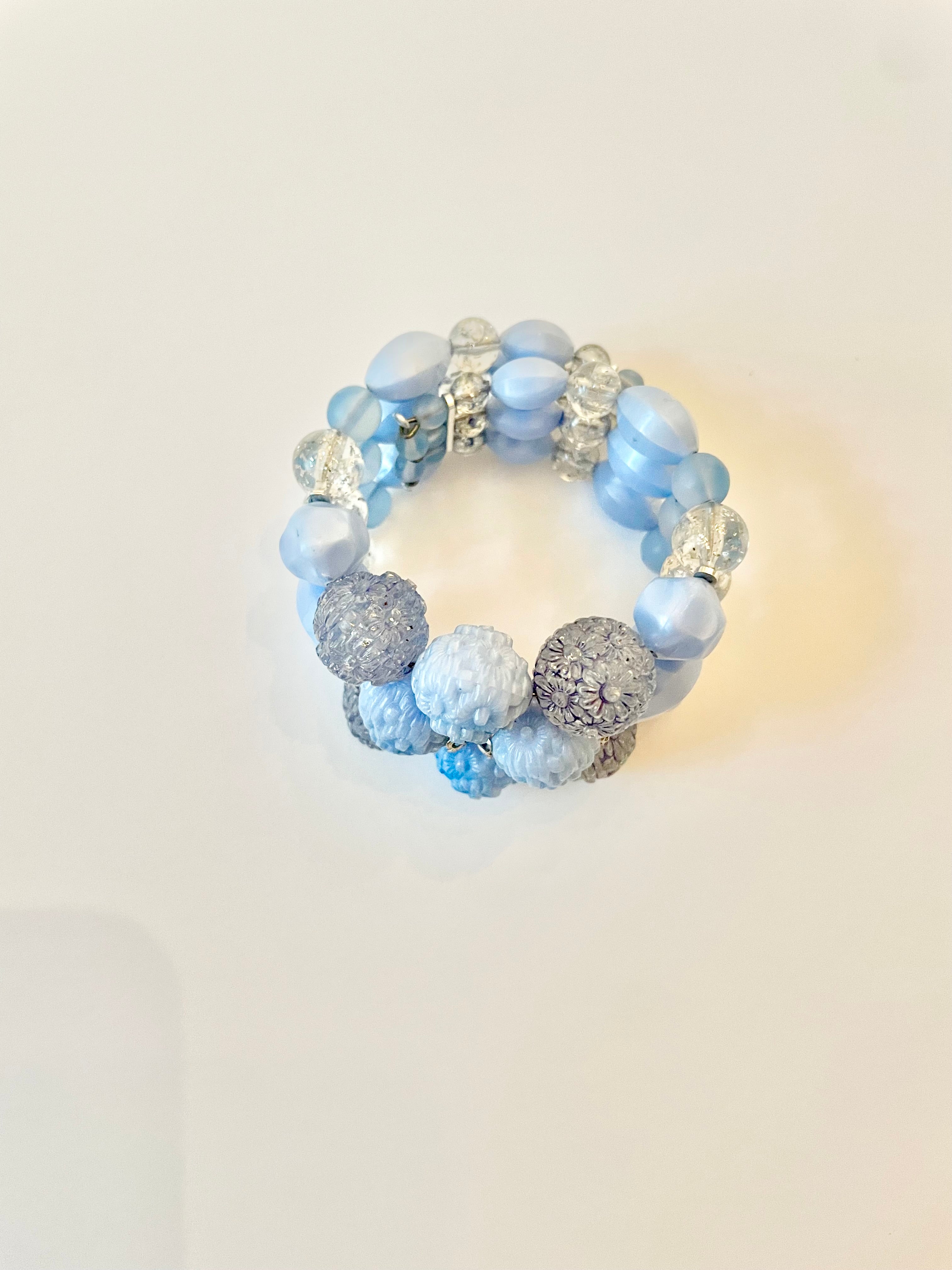 1960's super darling blue textured beaded wrap bracelet.... so lovely