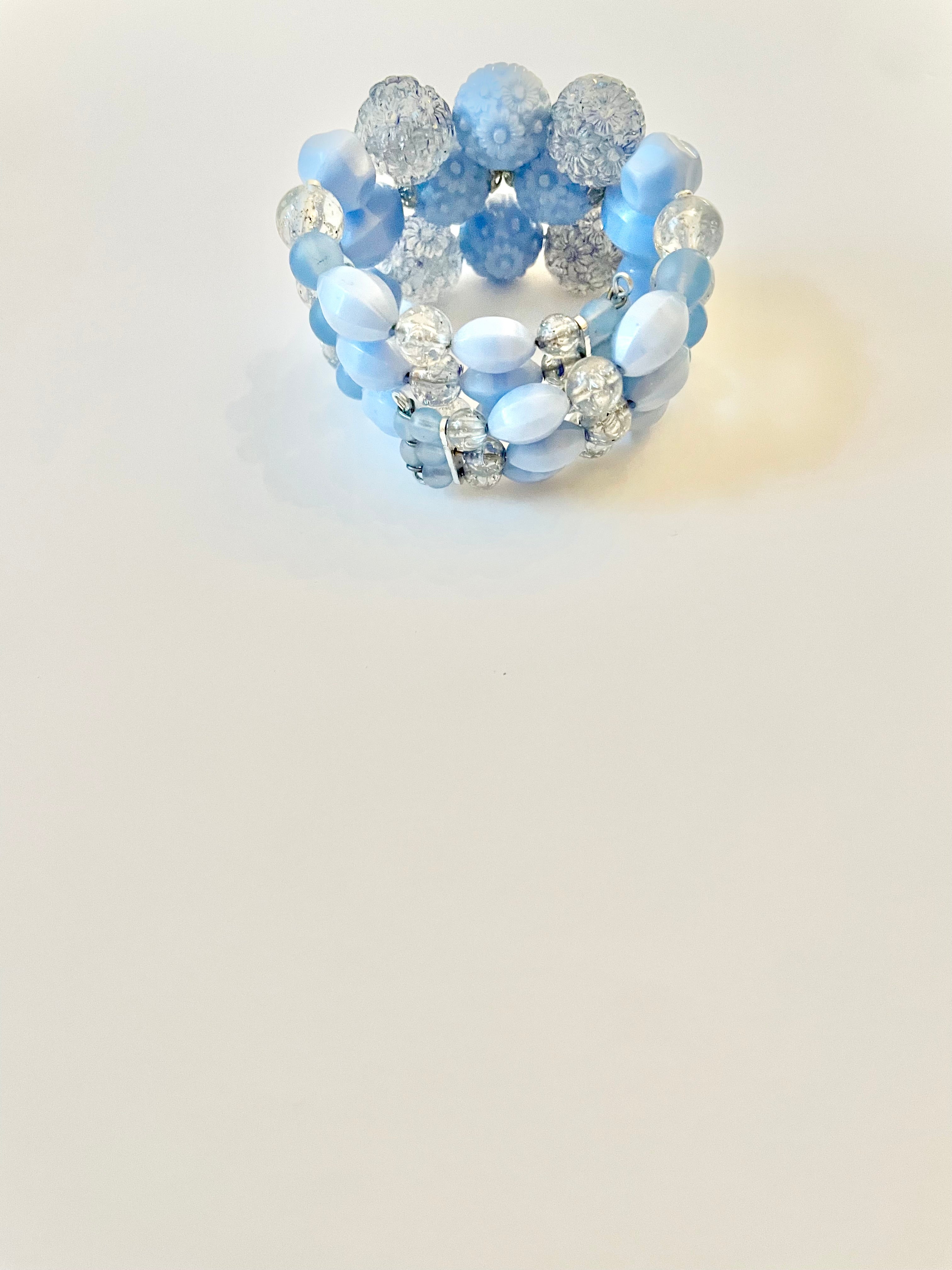 1960's super darling blue textured beaded wrap bracelet.... so lovely