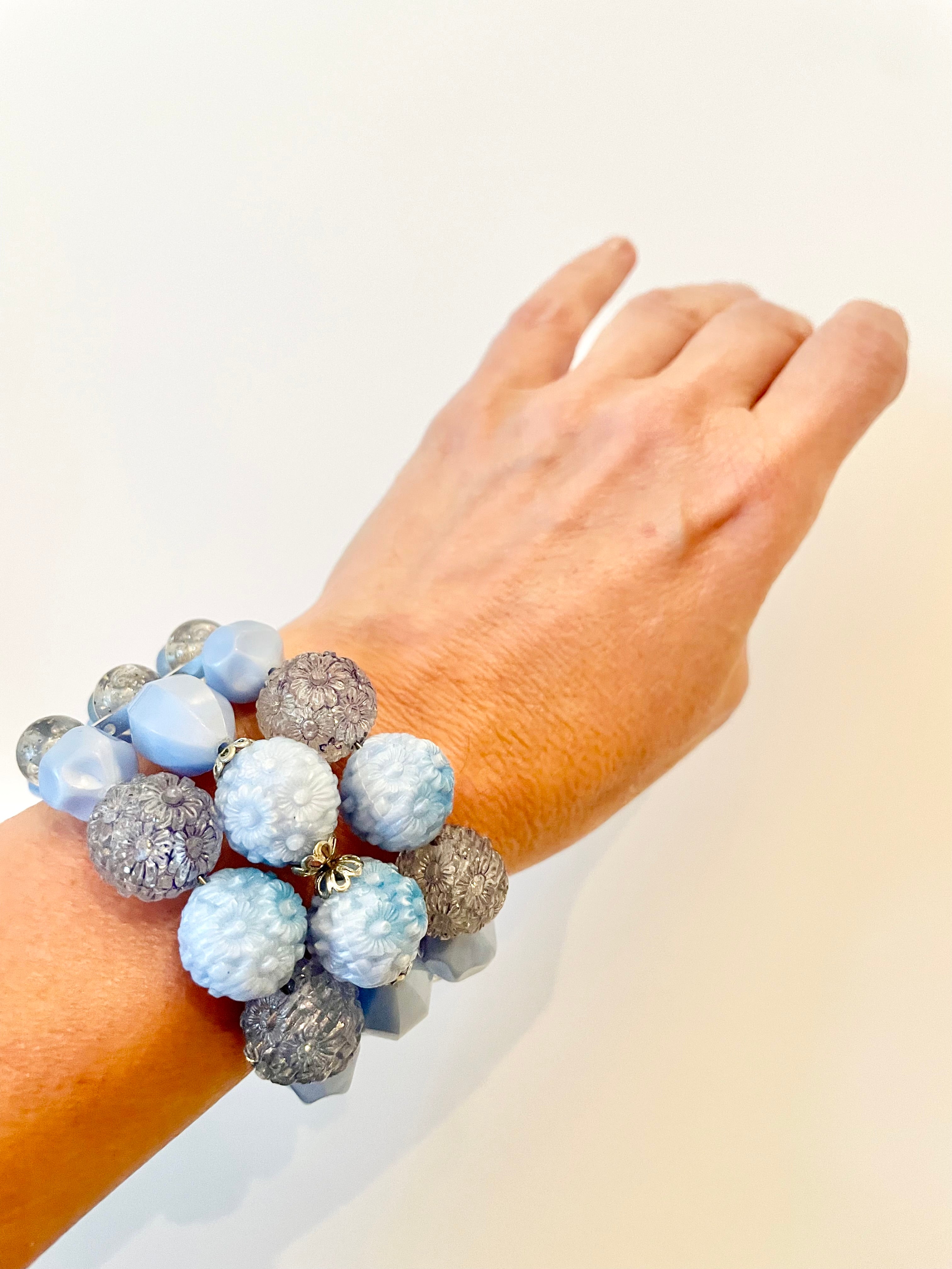 1960's super darling blue textured beaded wrap bracelet.... so lovely