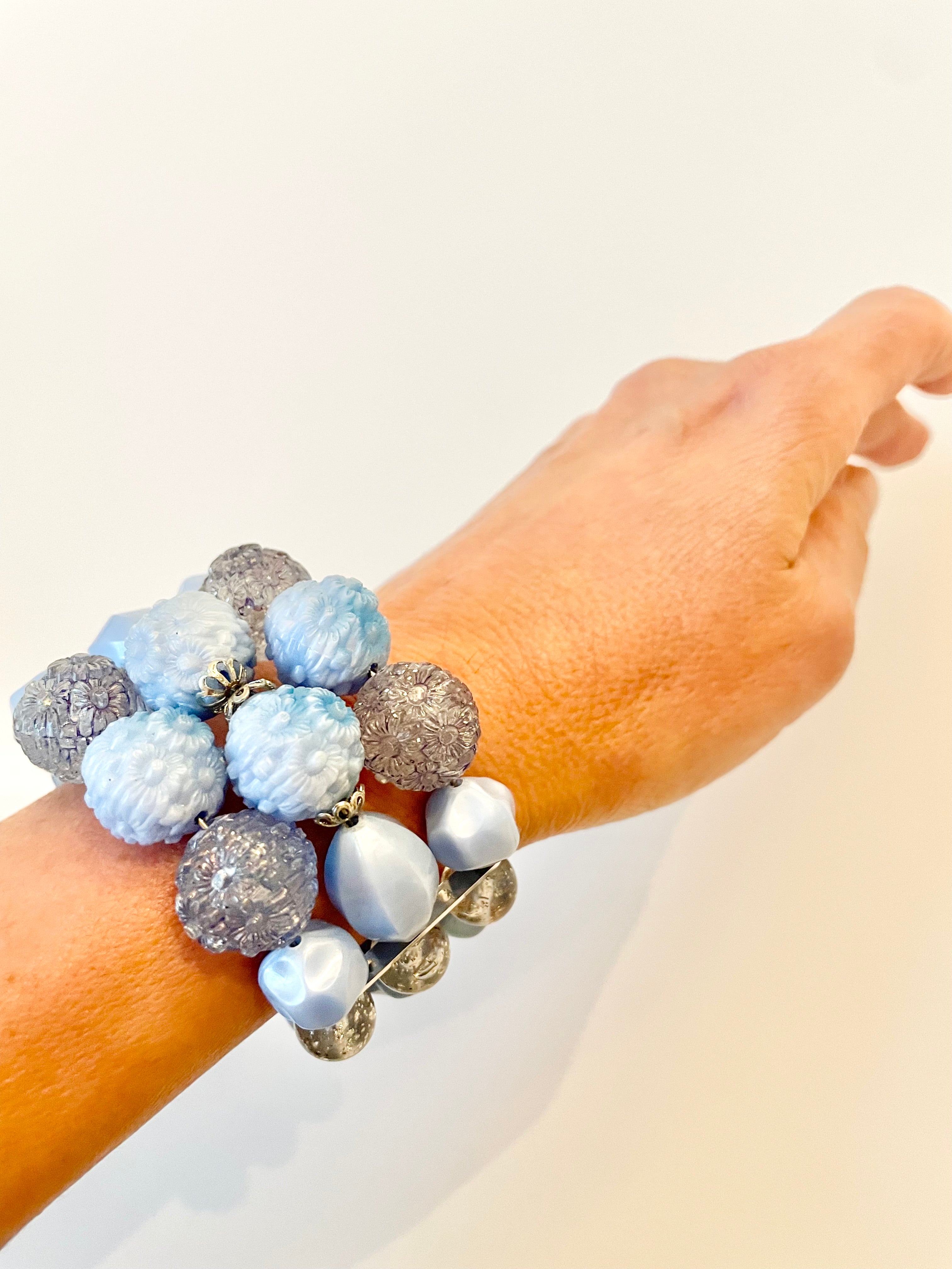 1960's super darling blue textured beaded wrap bracelet.... so lovely