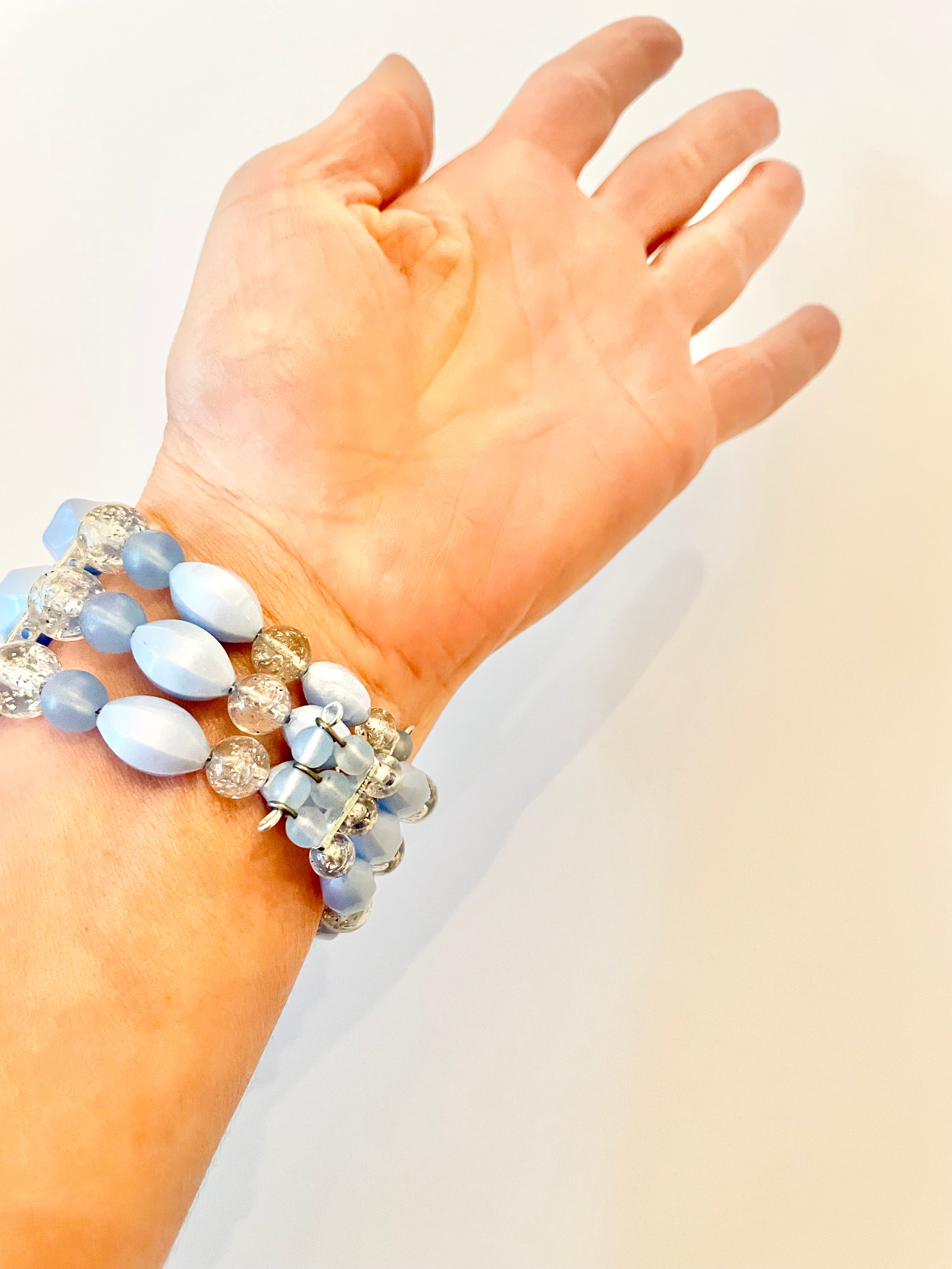 1960's super darling blue textured beaded wrap bracelet.... so lovely