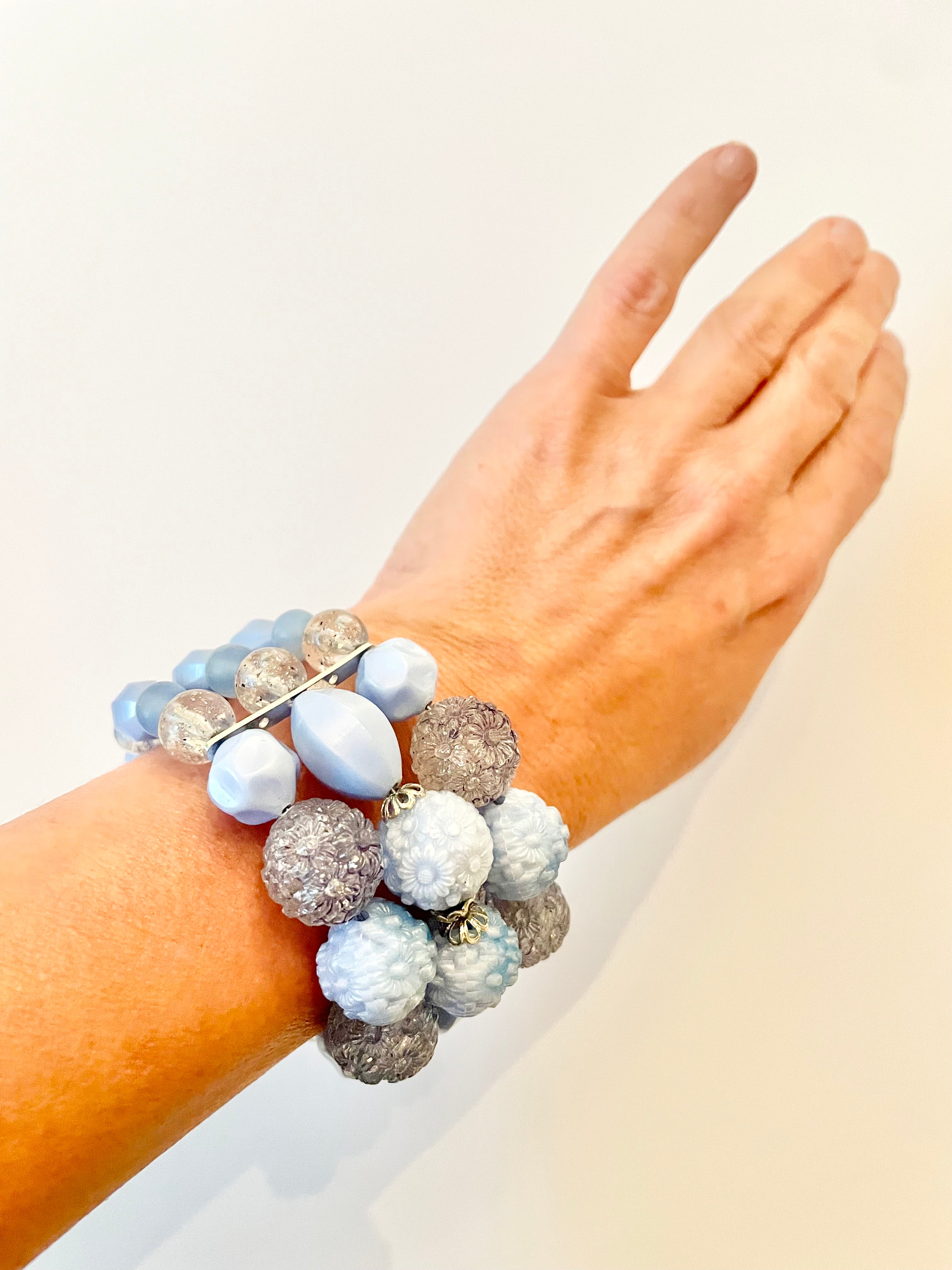 1960's super darling blue textured beaded wrap bracelet.... so lovely