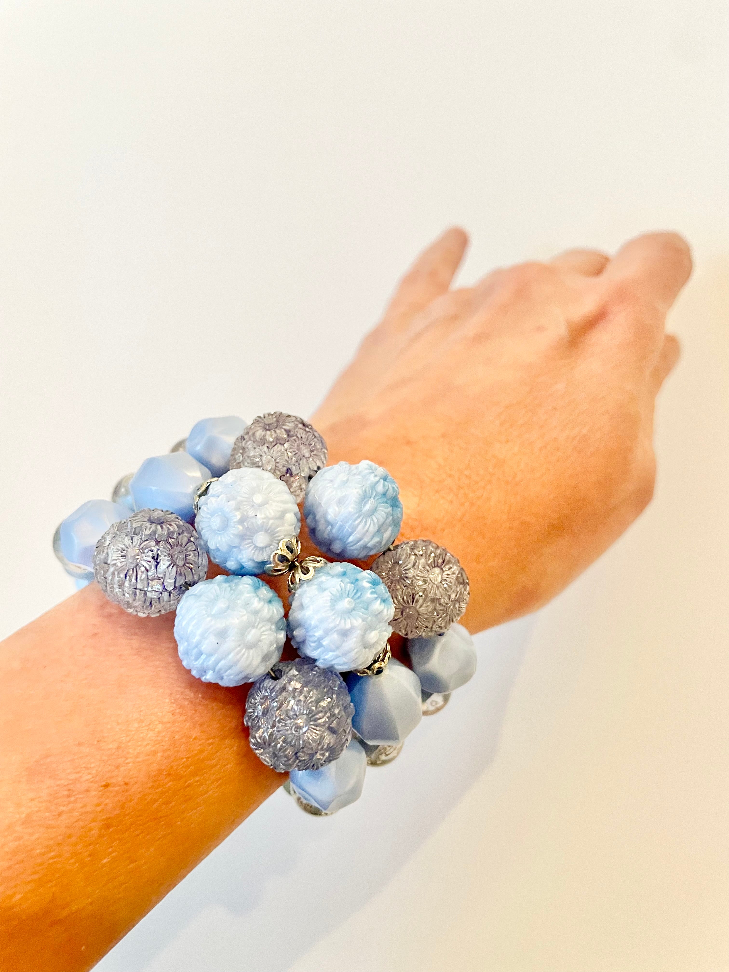 1960's super darling blue textured beaded wrap bracelet.... so lovely