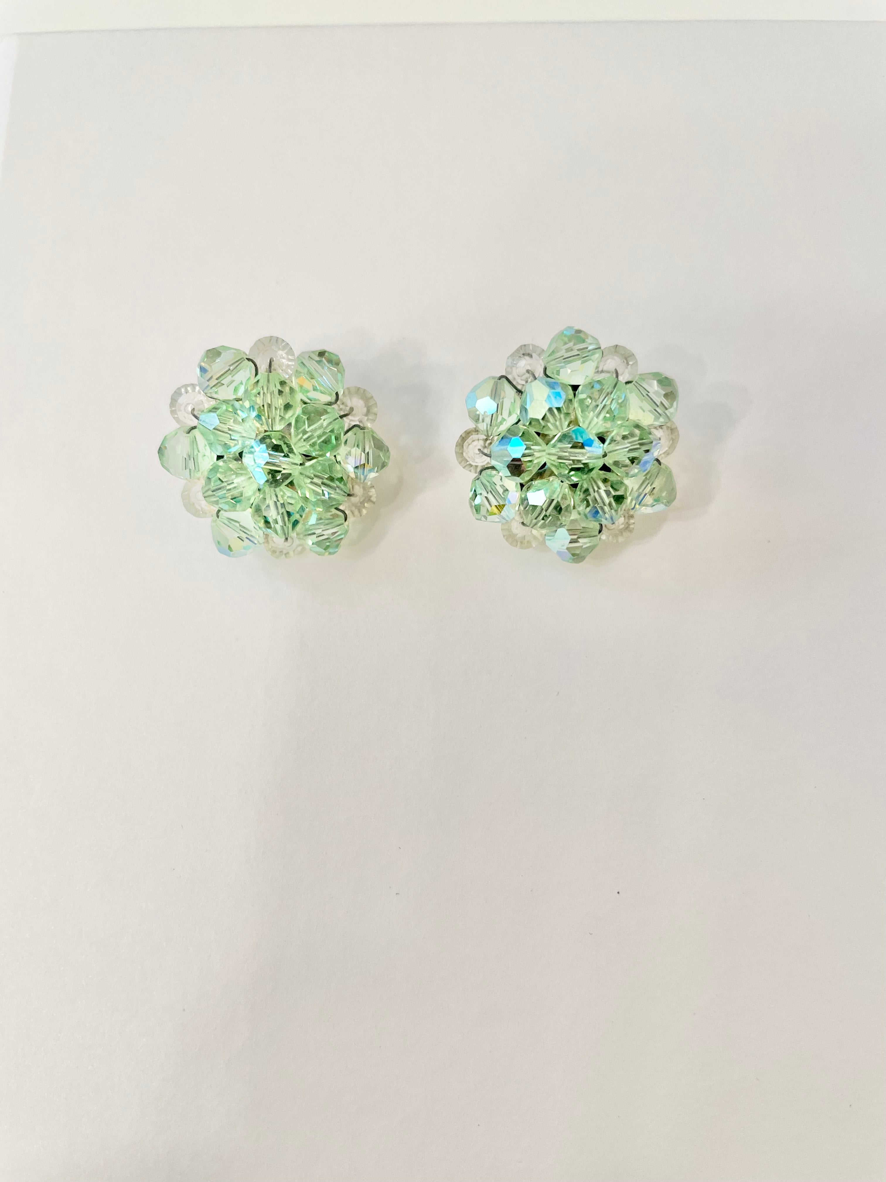 1960's soft minty green Austrian crystal button earrings... so feminine, and timeless!