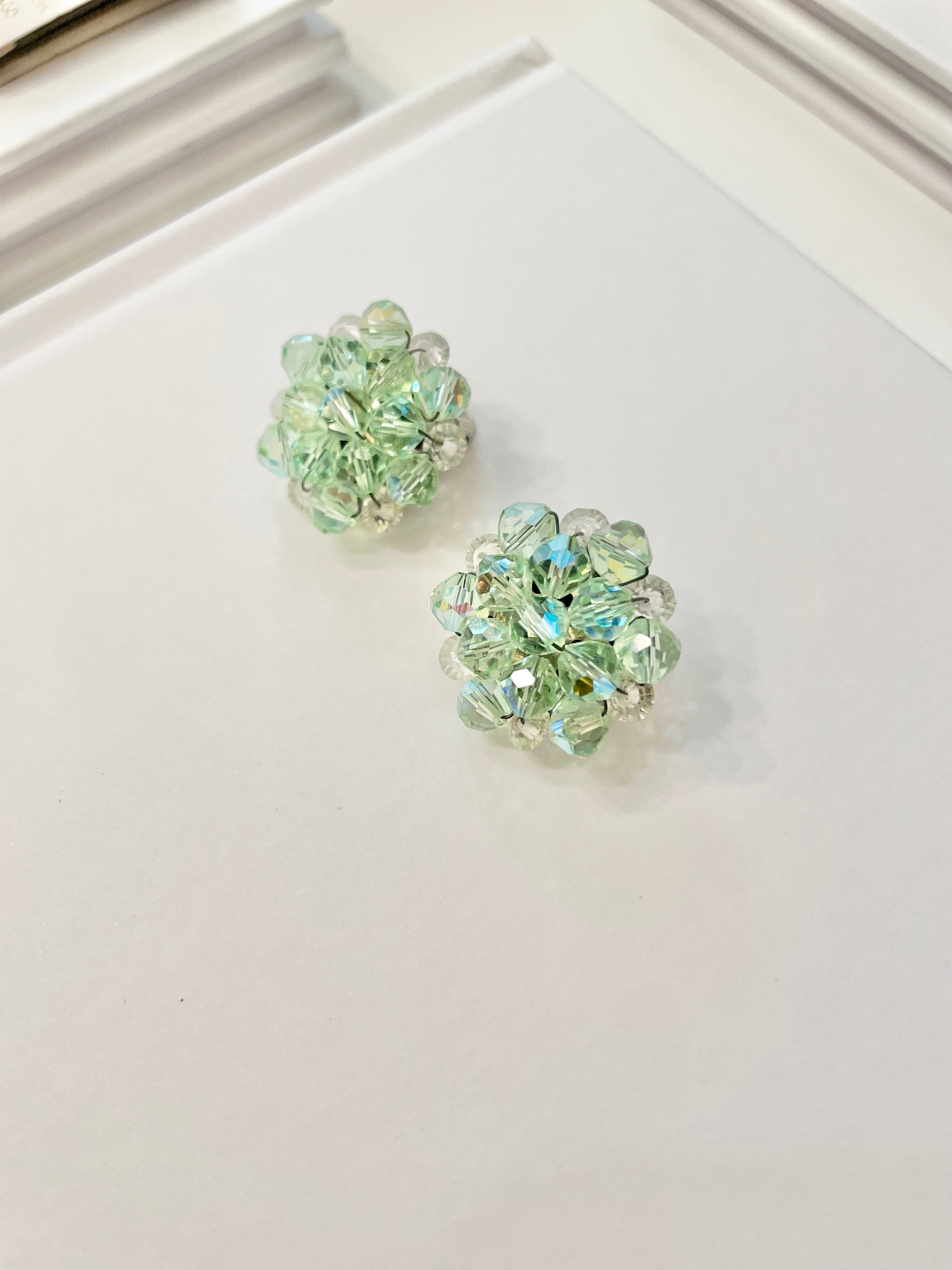 1960's soft minty green Austrian crystal button earrings... so feminine, and timeless!