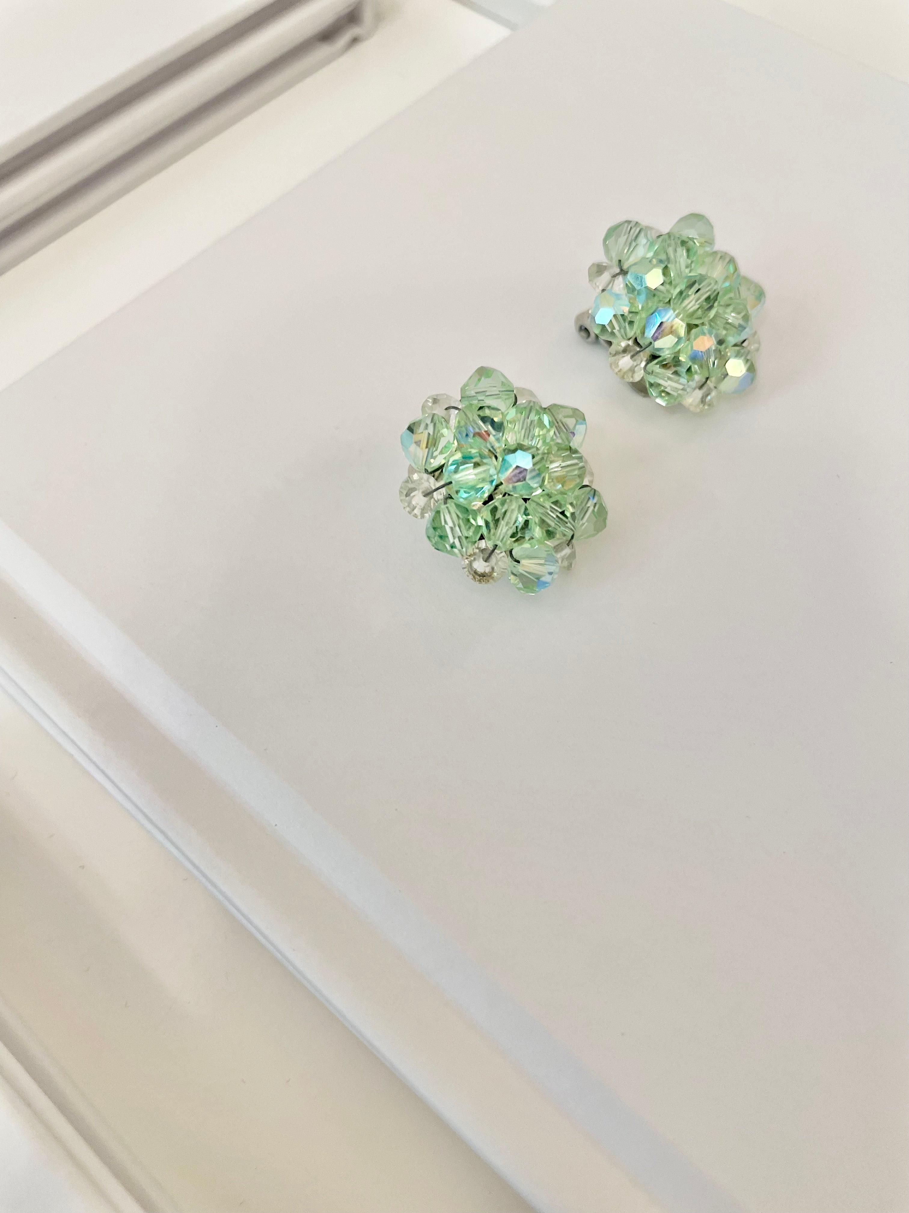 1960's soft minty green Austrian crystal button earrings... so feminine, and timeless!