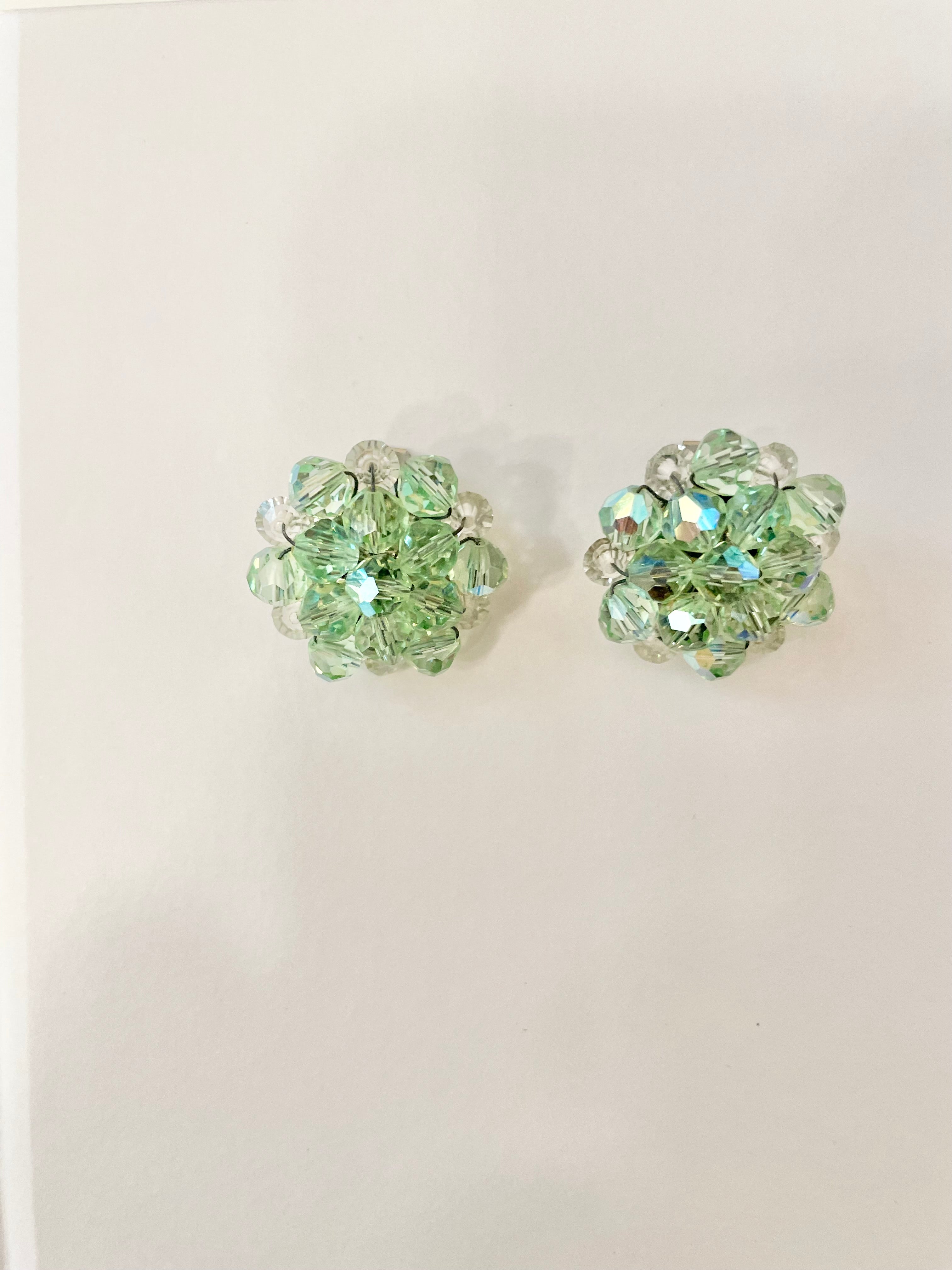 1960's soft minty green Austrian crystal button earrings... so feminine, and timeless!