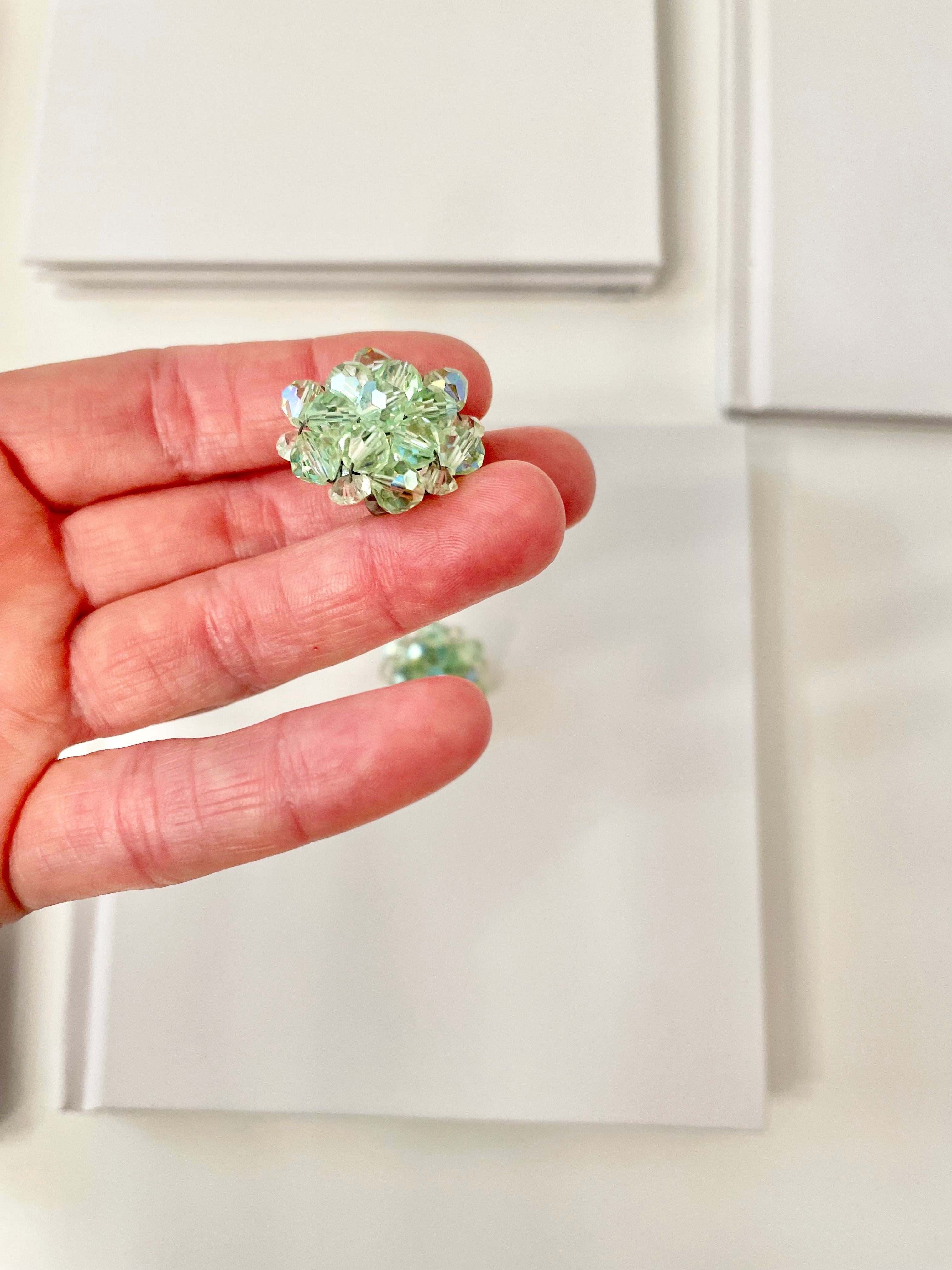 1960's soft minty green Austrian crystal button earrings... so feminine, and timeless!