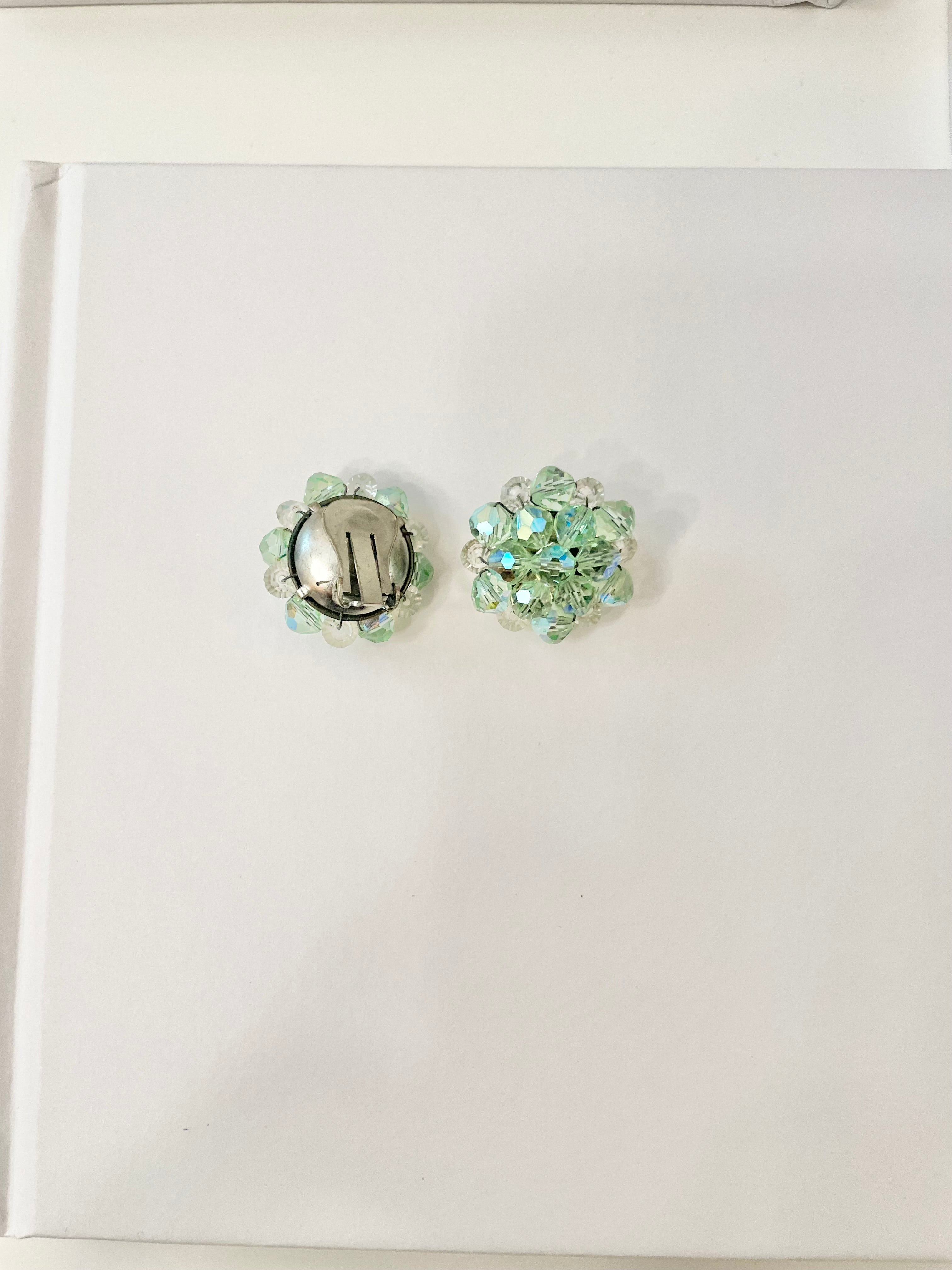 1960's soft minty green Austrian crystal button earrings... so feminine, and timeless!