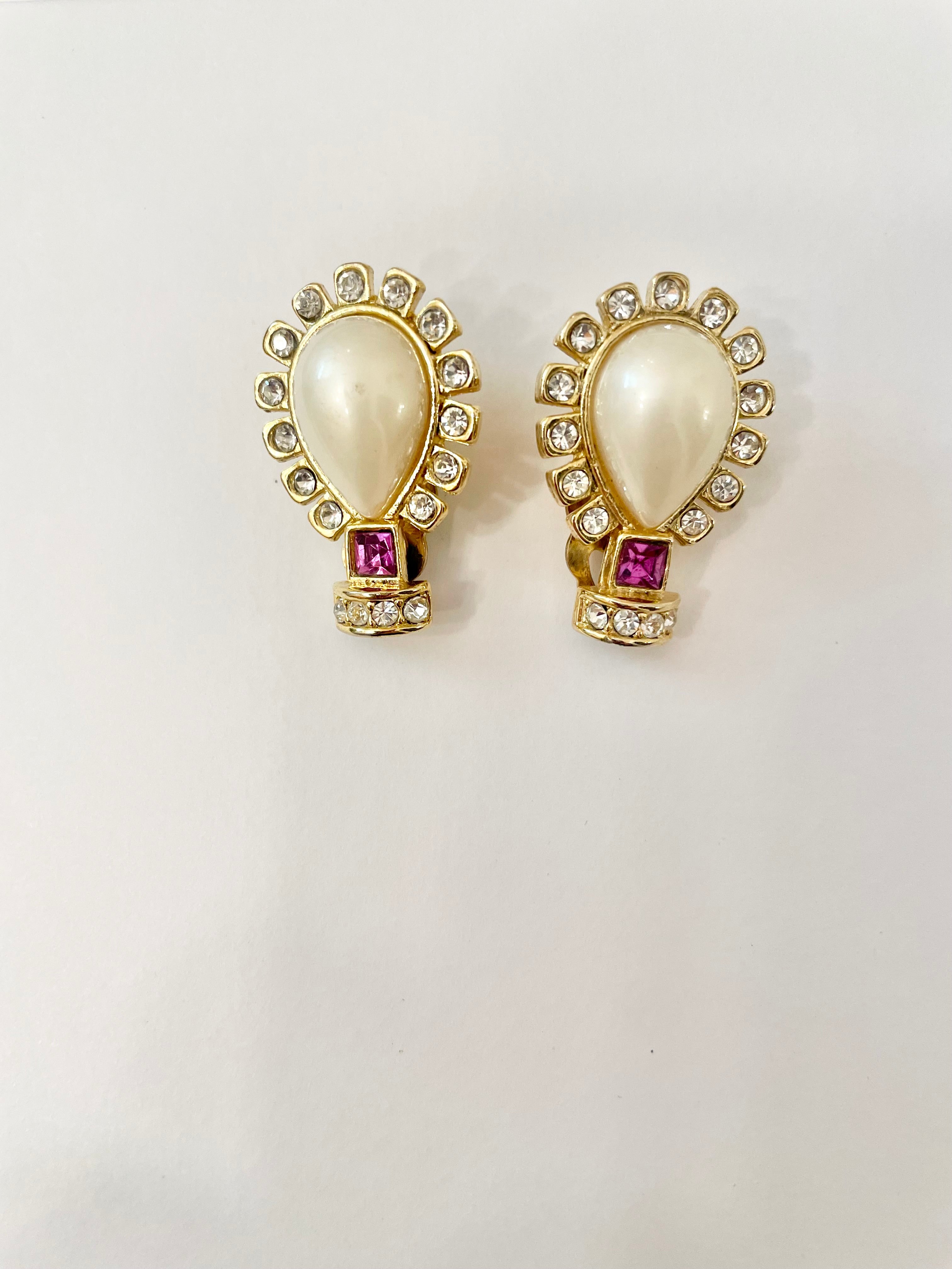 Isn't she charming... she loves a classic pearl earring with a pop of color..these 1980's delights are a true classic.