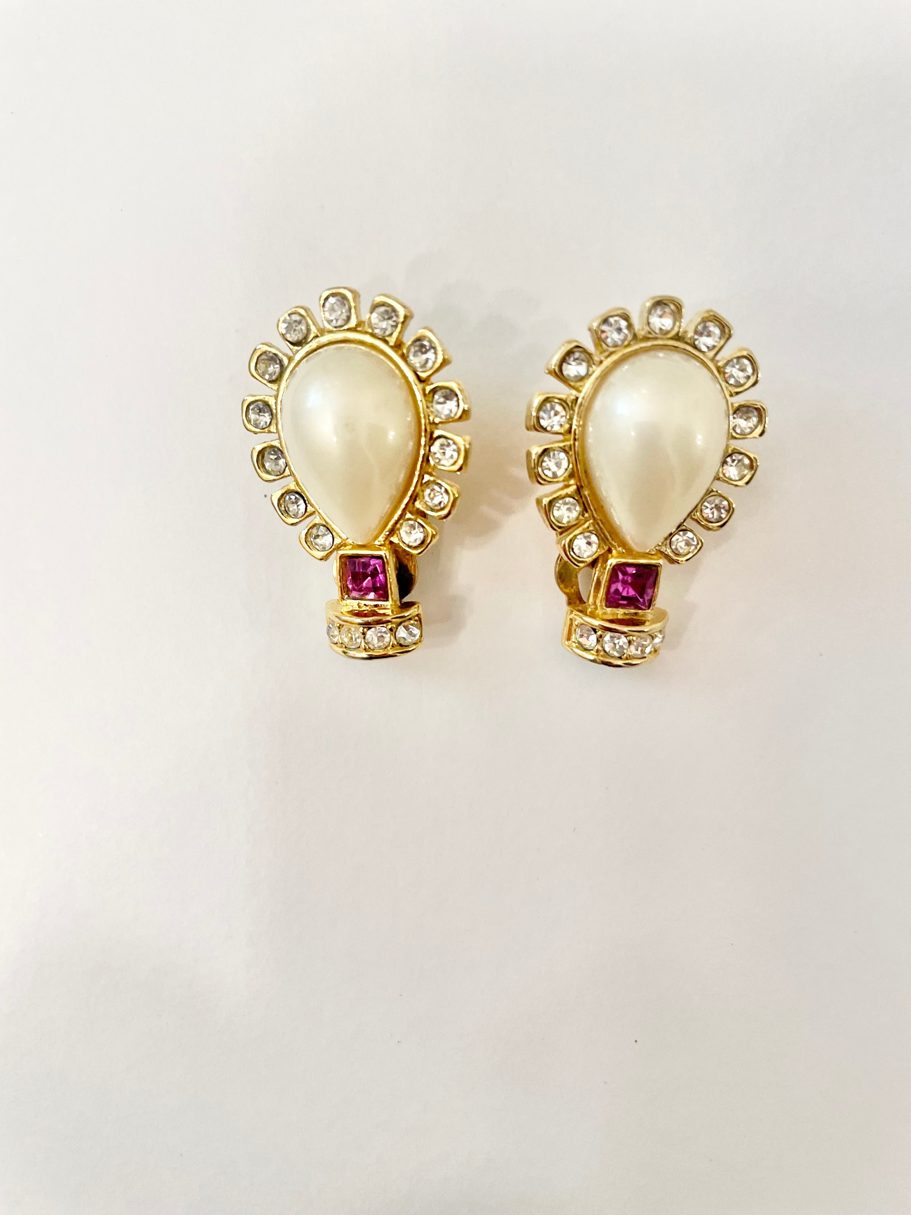 Isn't she charming... she loves a classic pearl earring with a pop of color..these 1980's delights are a true classic.