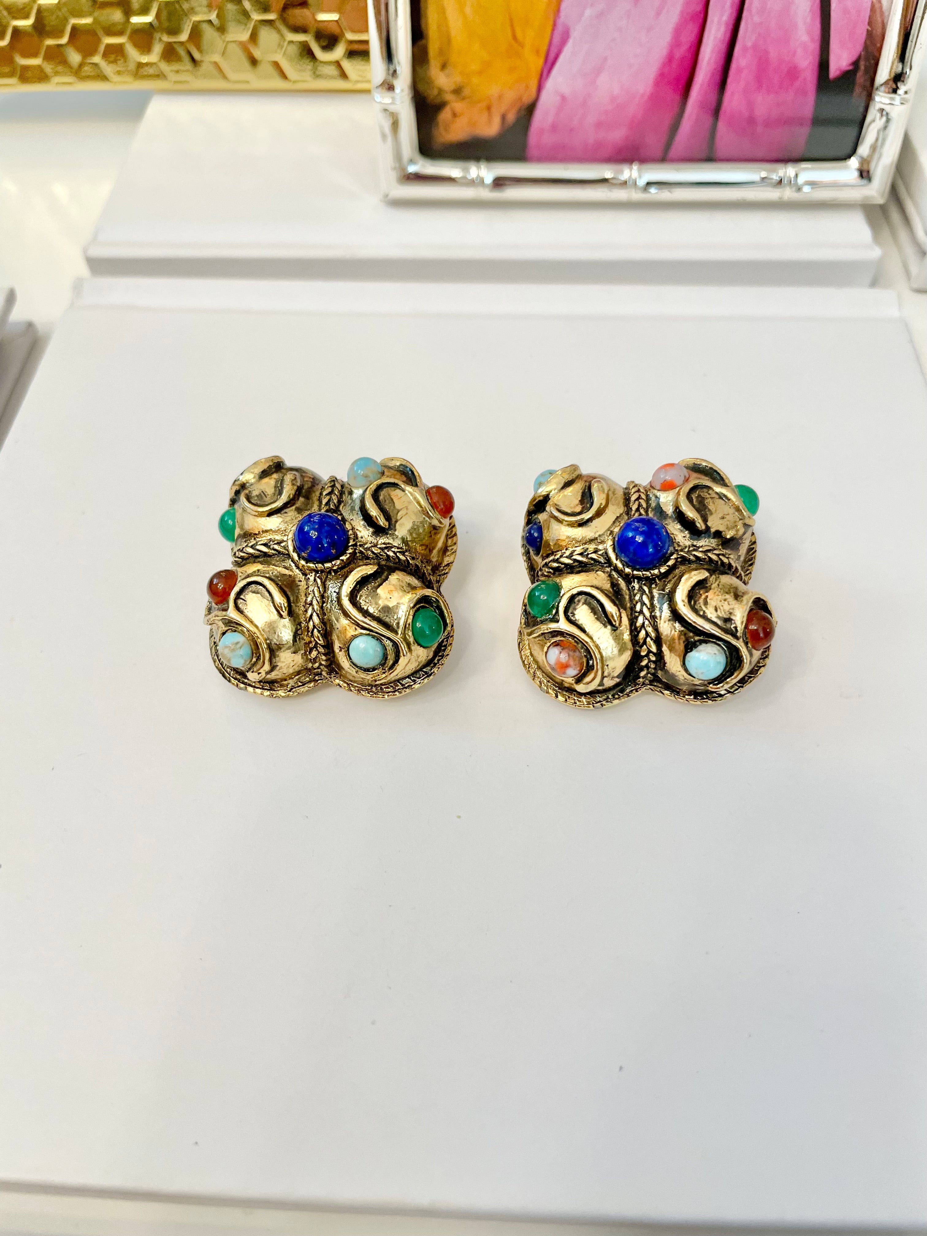 The Socialite and her love for the finest gems! These delightful gold and colorful gem earrings are extraordinary!!